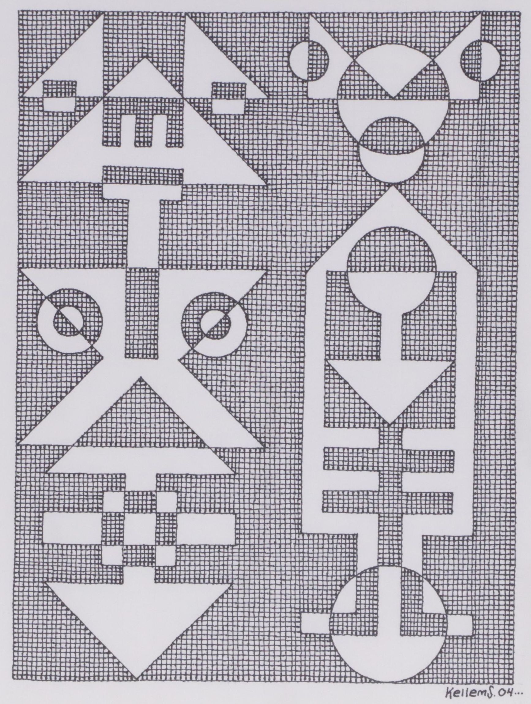 Jerry Kellems Abstract Geometric Ink Drawing, 2004