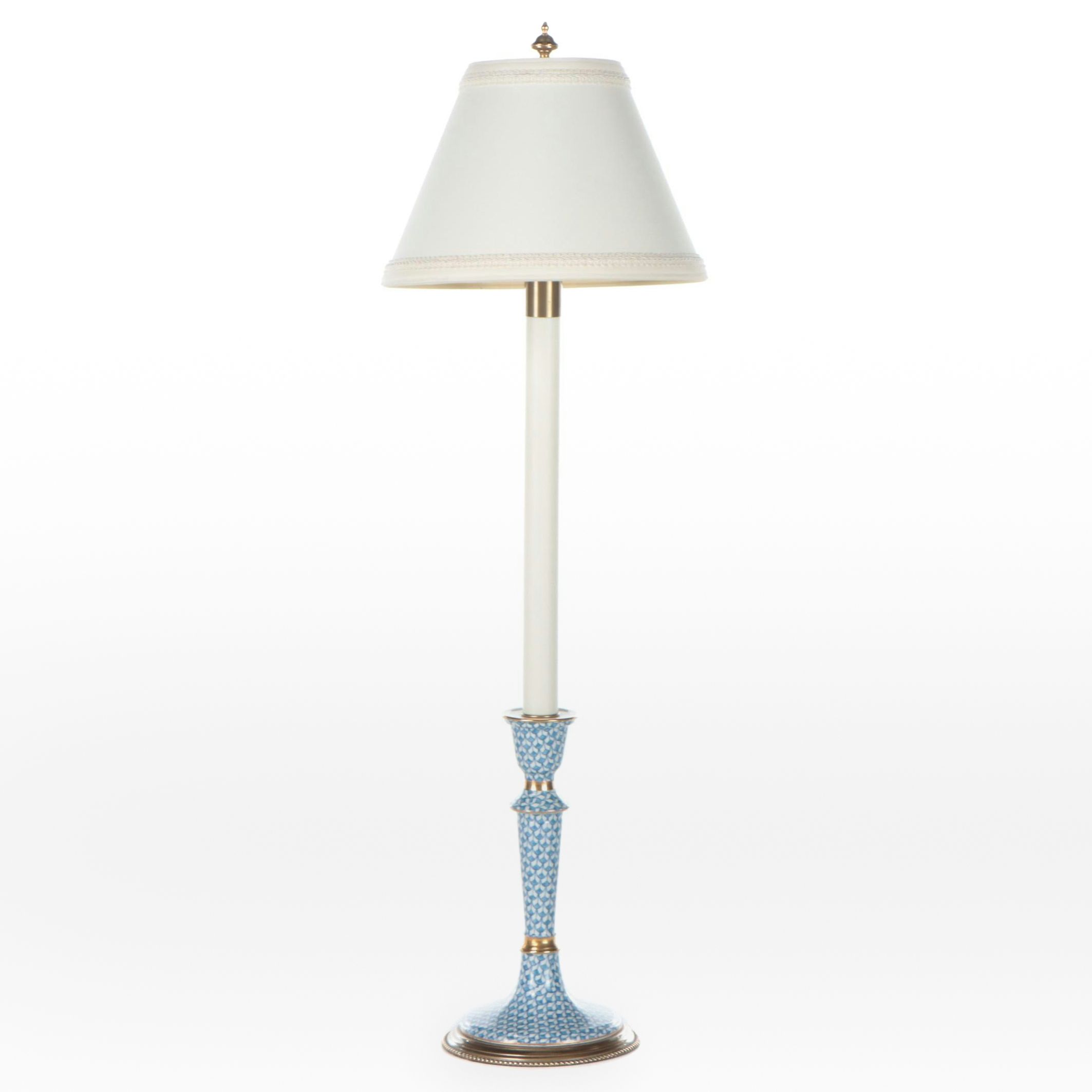 Frederick Cooper Blue Fish Scale Porcelain Candlestick Table Lamp, Late 20th C