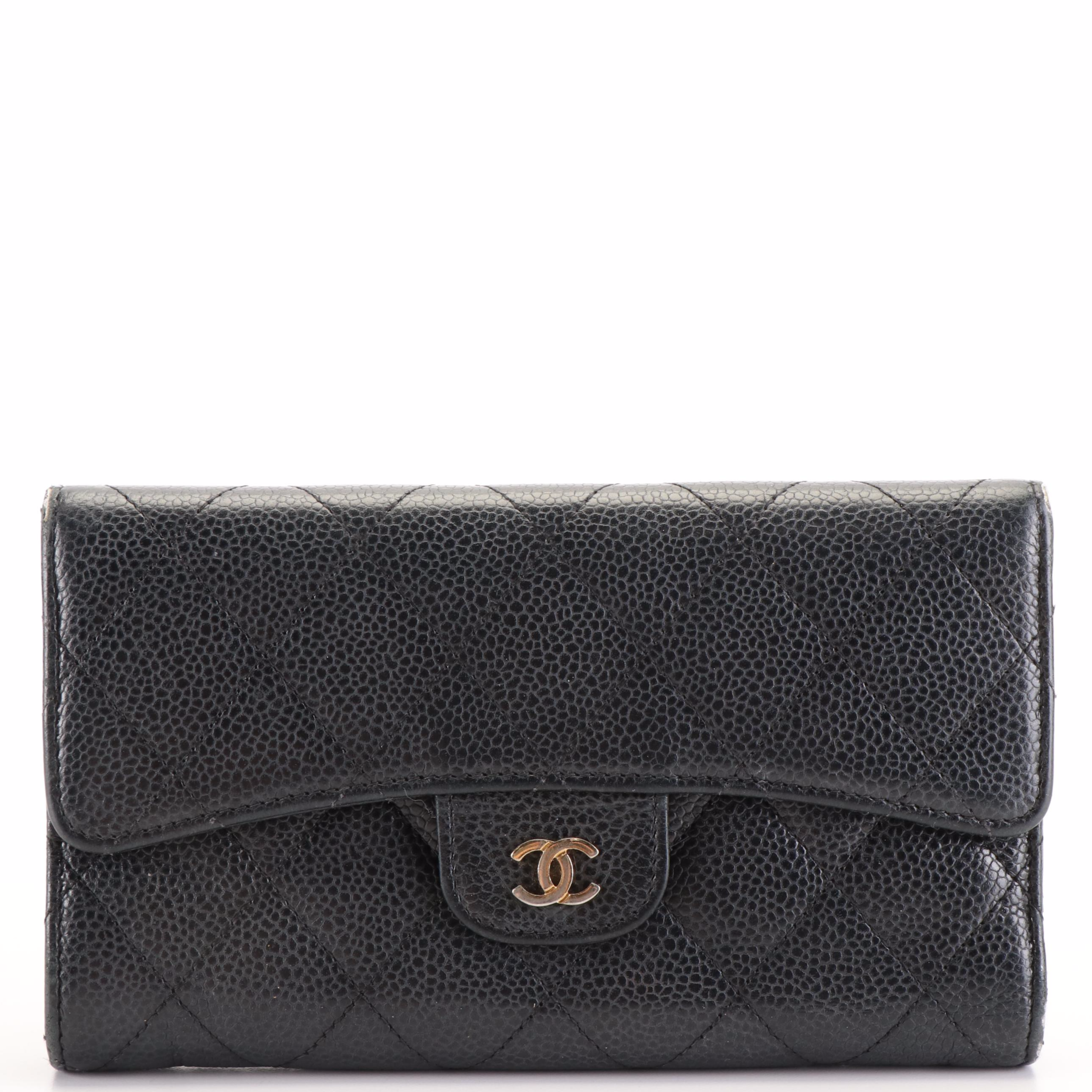 Chanel Classic Large CC Flap Wallet in Quilted Black Caviar Leather