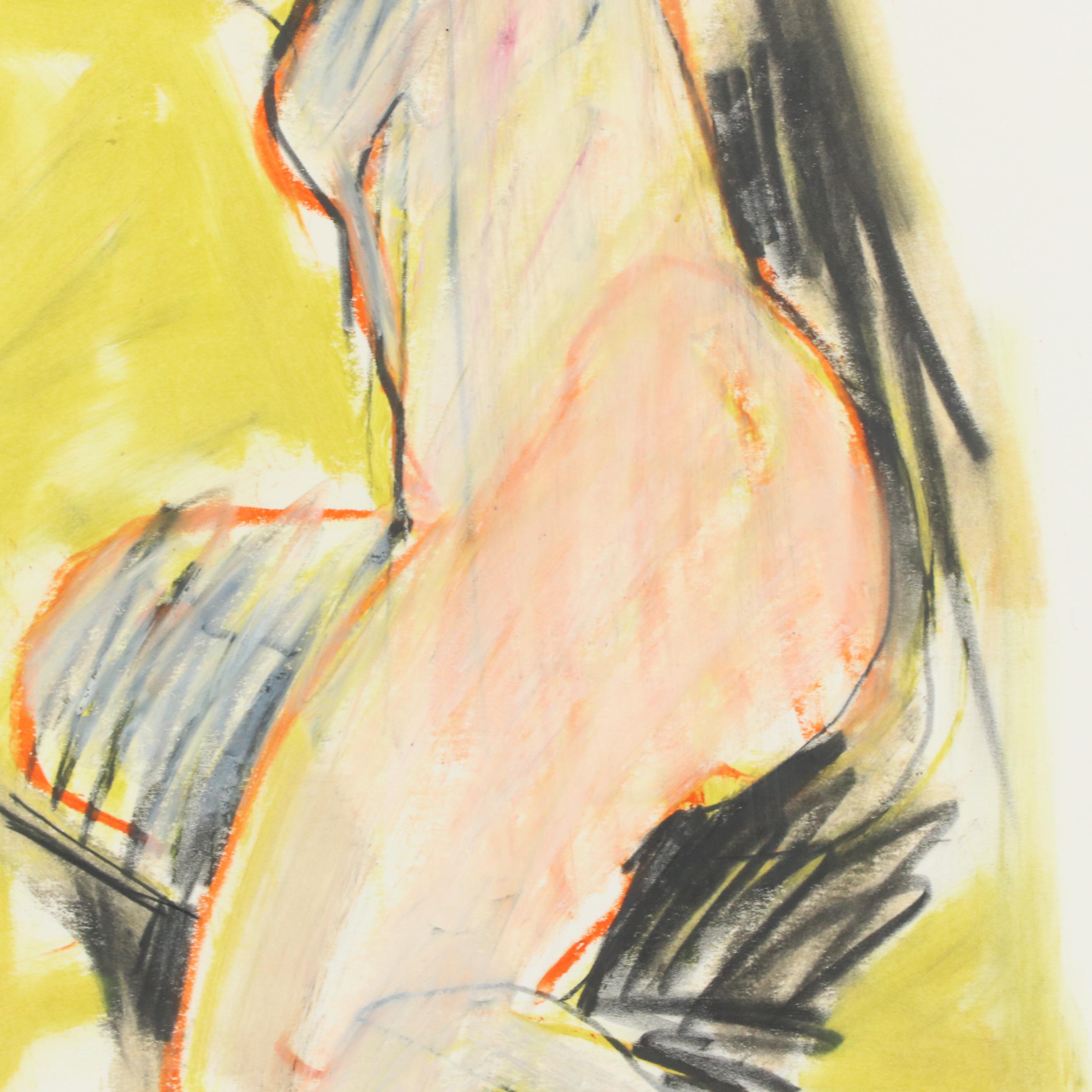 Jack Meanwell Modern Figural Nude Oil Pastel Drawing, Late 20th Century