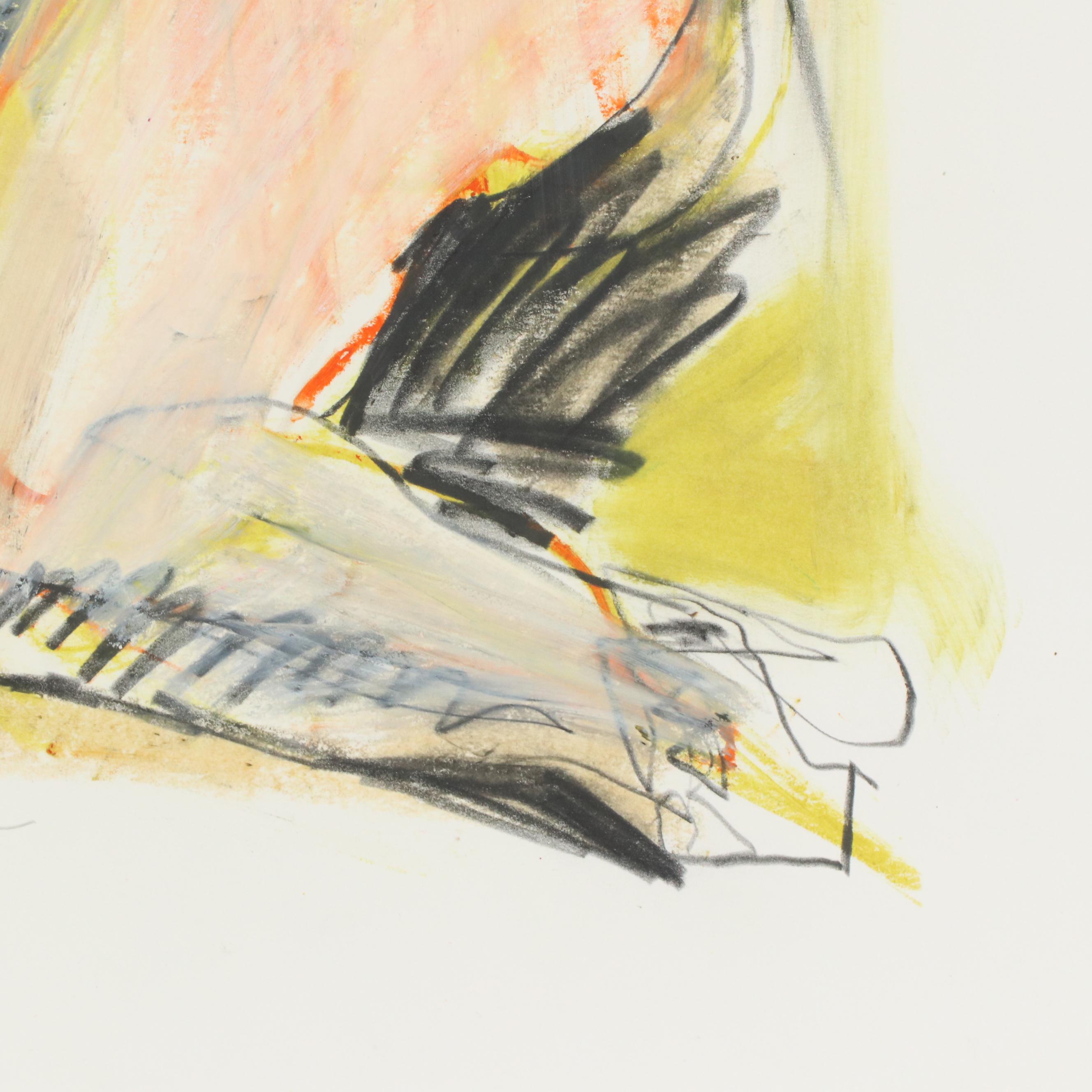 Jack Meanwell Modern Figural Nude Oil Pastel Drawing, Late 20th Century