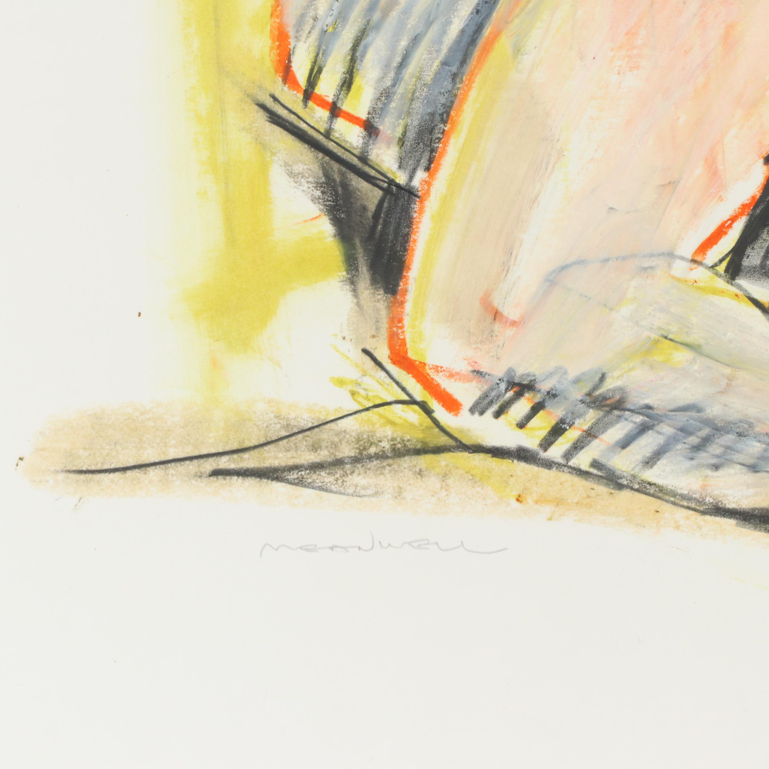 Jack Meanwell Modern Figural Nude Oil Pastel Drawing, Late 20th Century