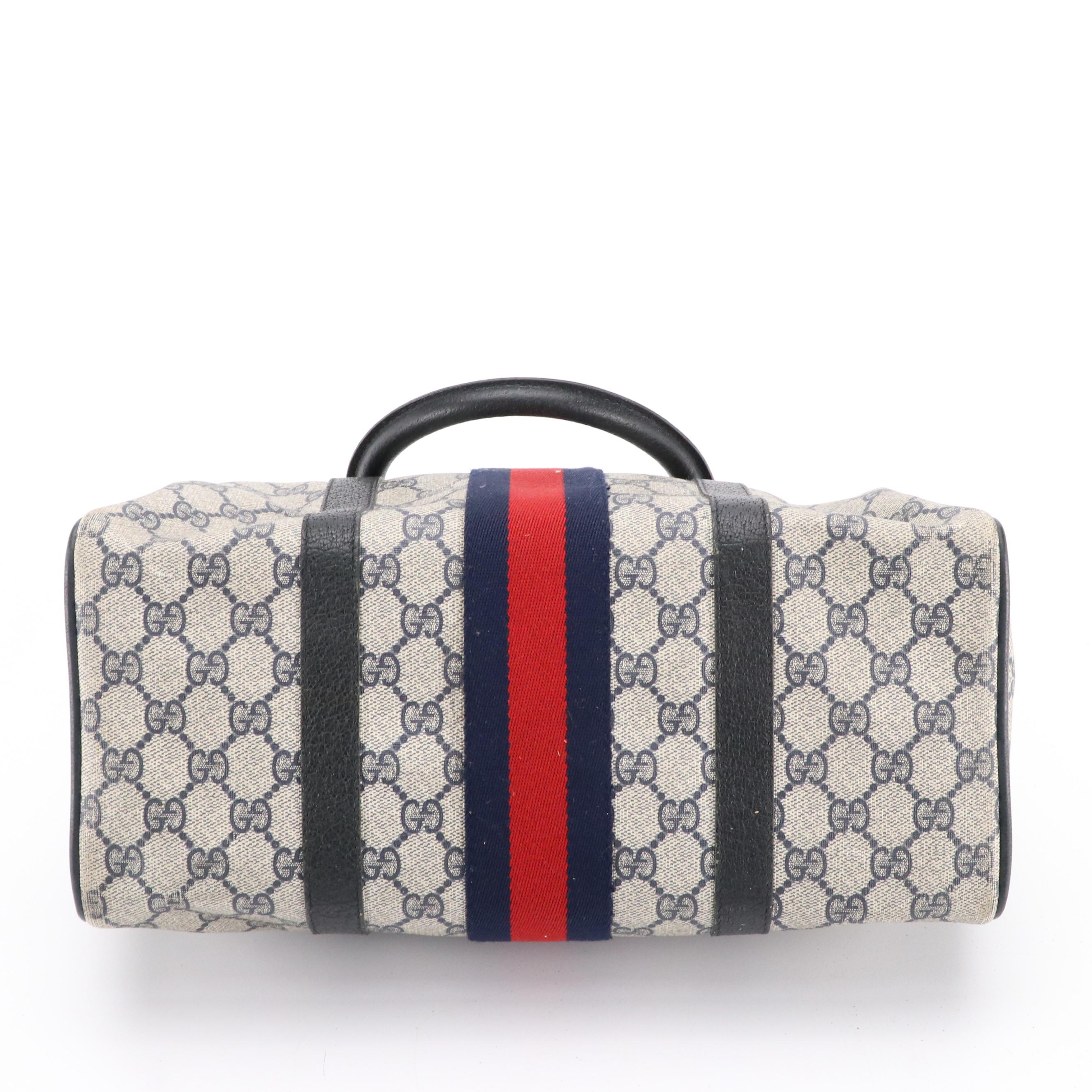 Gucci Accessory Collection Web Stripe Boston Bag in GG Coated Canvas and Leather