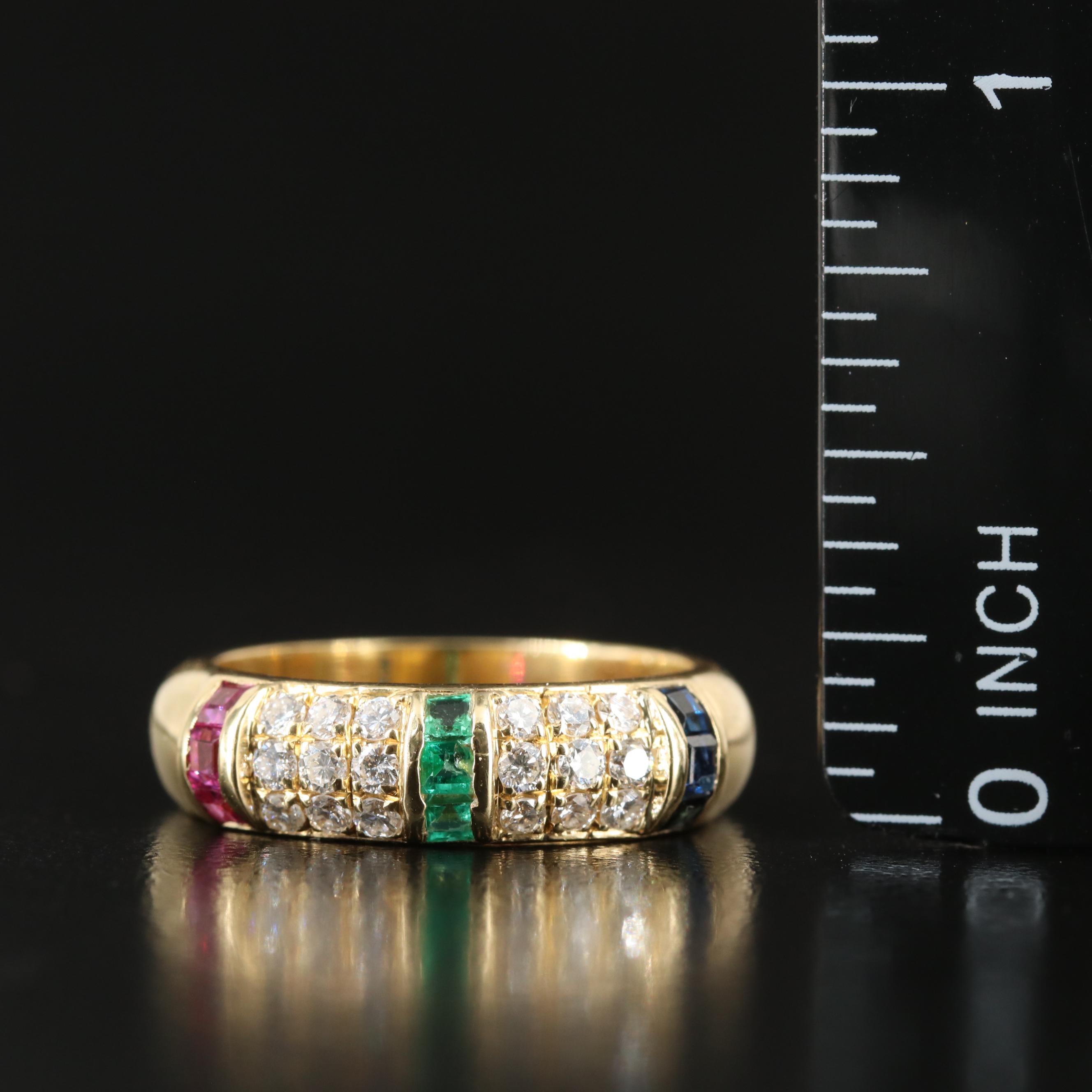 18K Diamond, Ruby, Emerald and Sapphire Ring
