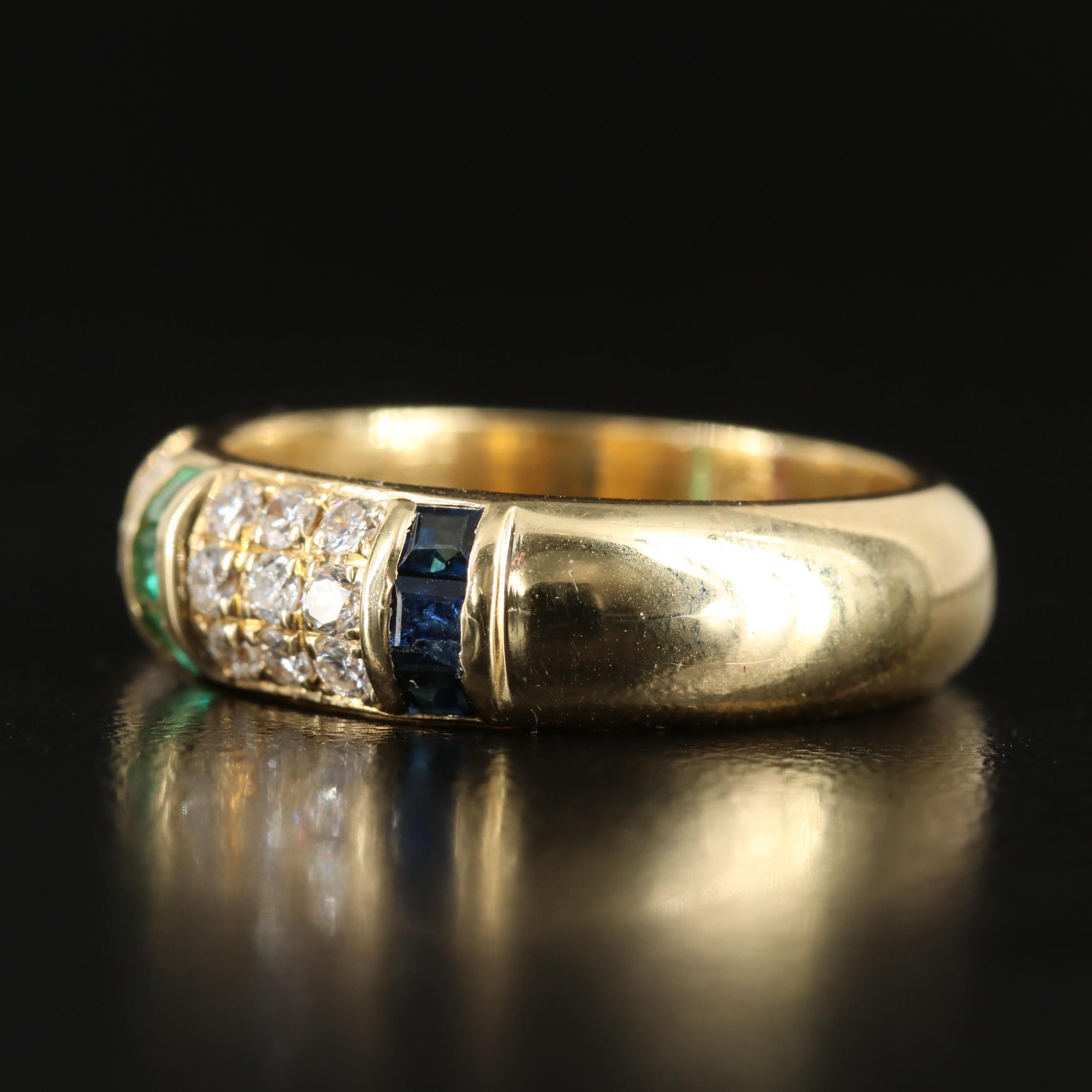 18K Diamond, Ruby, Emerald and Sapphire Ring