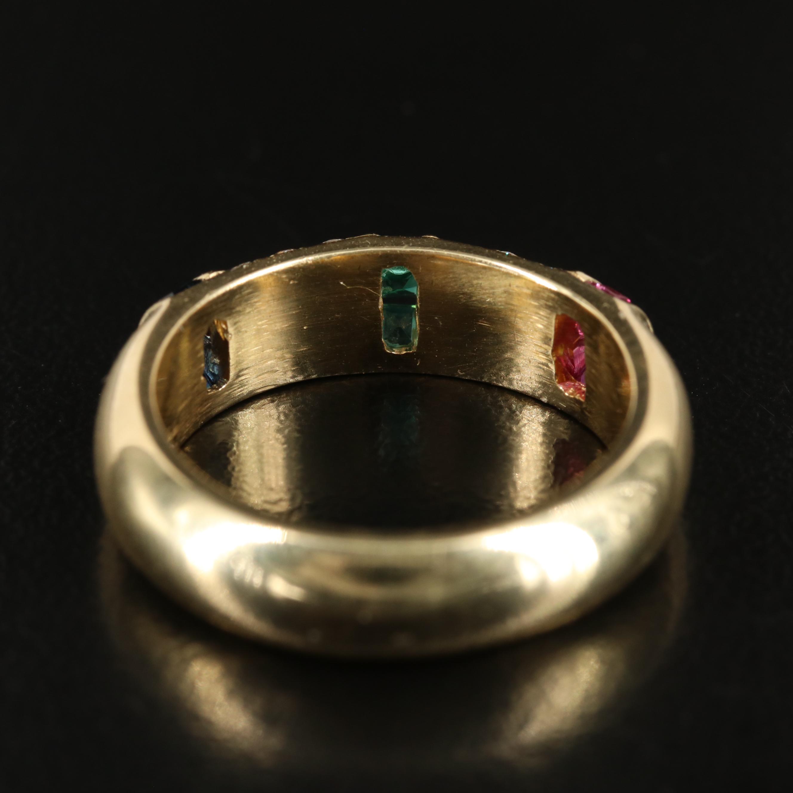 18K Diamond, Ruby, Emerald and Sapphire Ring