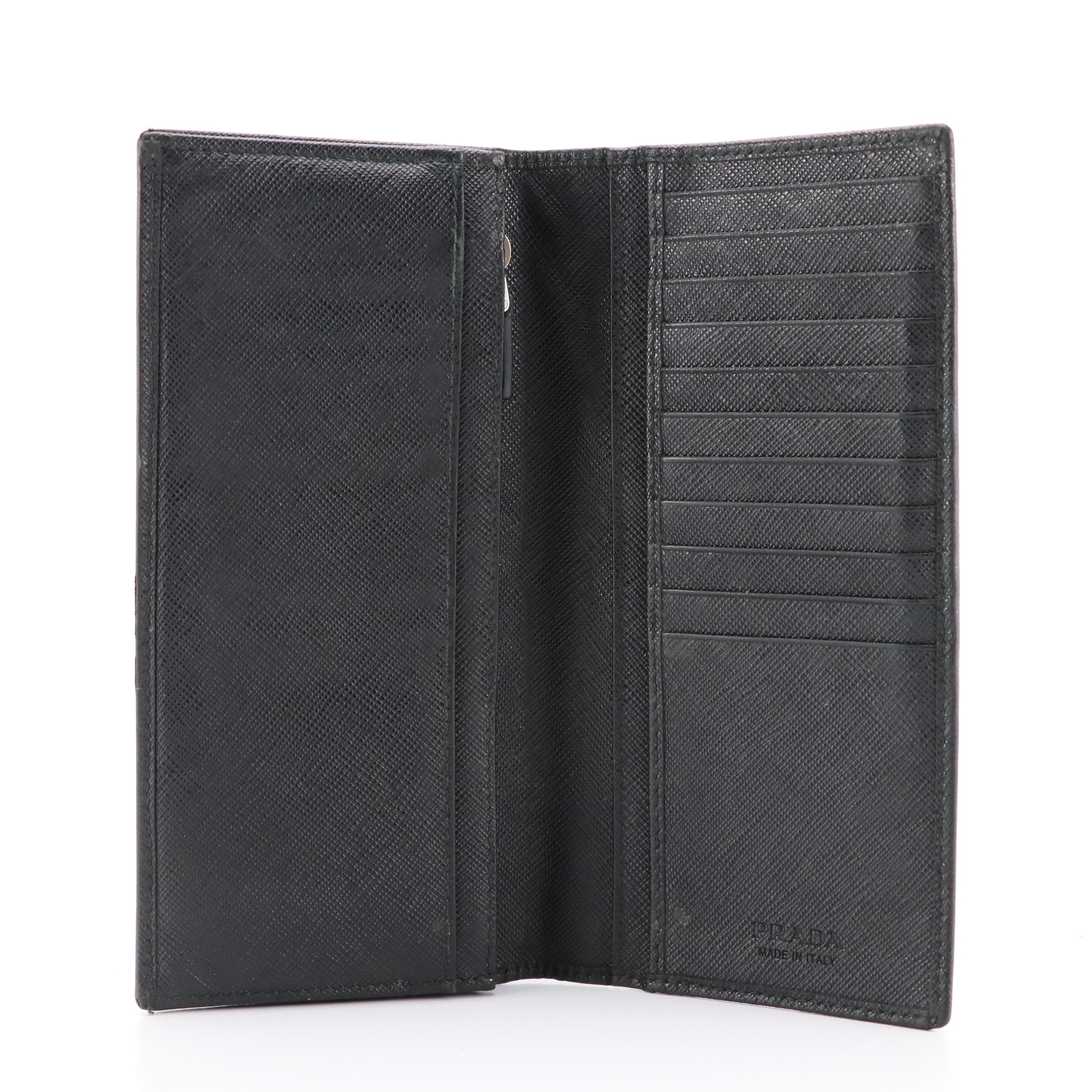 Prada Long Bifold Wallet in Black Saffiano Leather