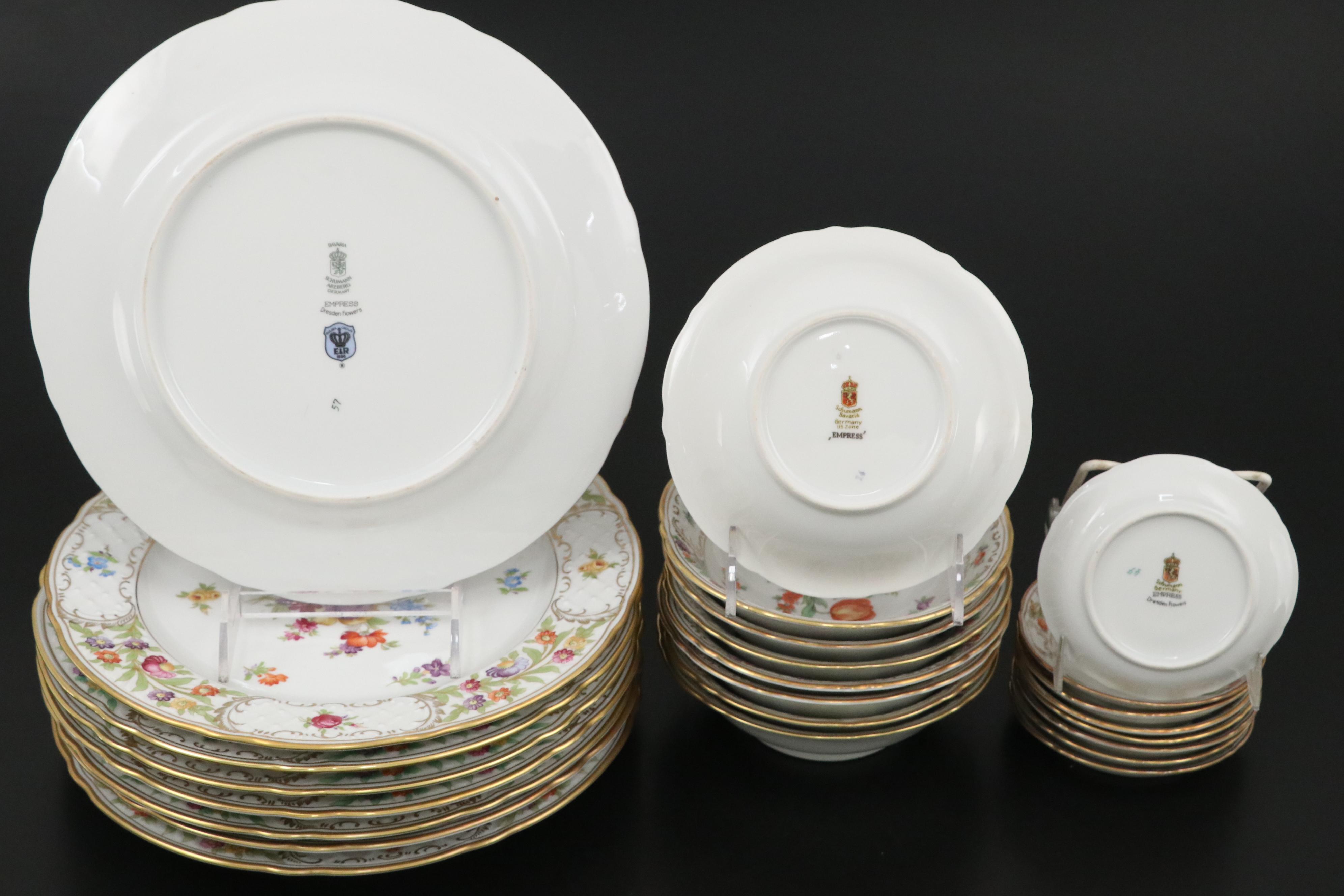 Schumann-Bavaria "Empress Dresden Flowers" Porcelain Dinnerware, 20th Century