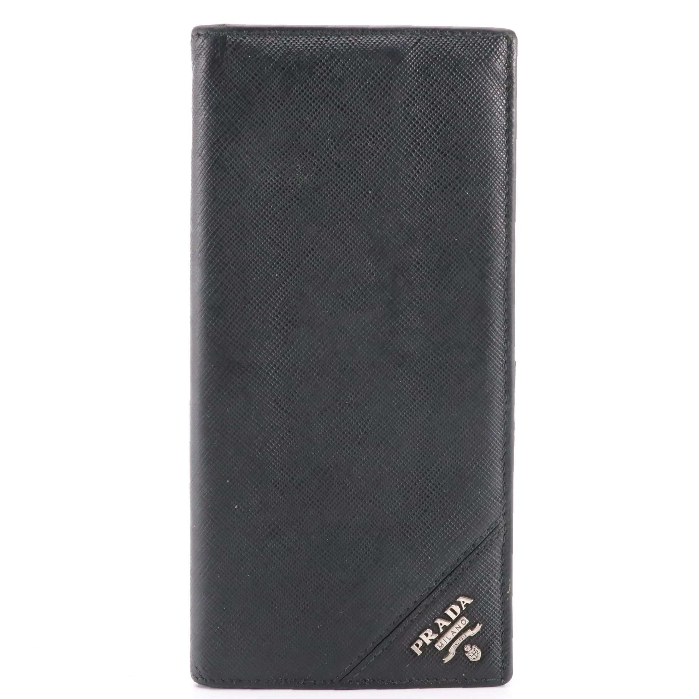 Prada Long Bifold Wallet in Black Saffiano Leather
