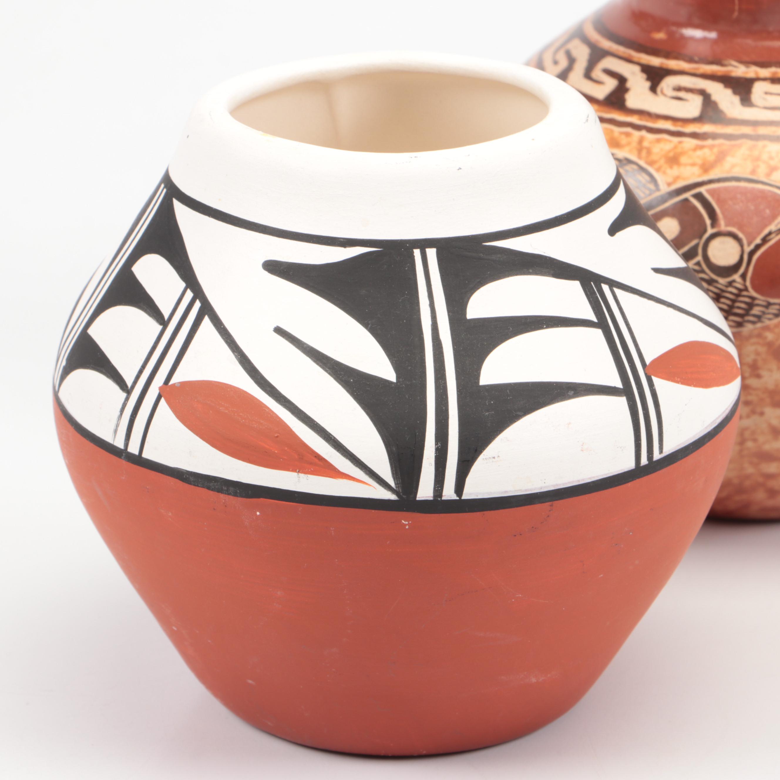 Signed Jemez Pueblo Hand-Painted Ceramic Vase with Other Art Pottery