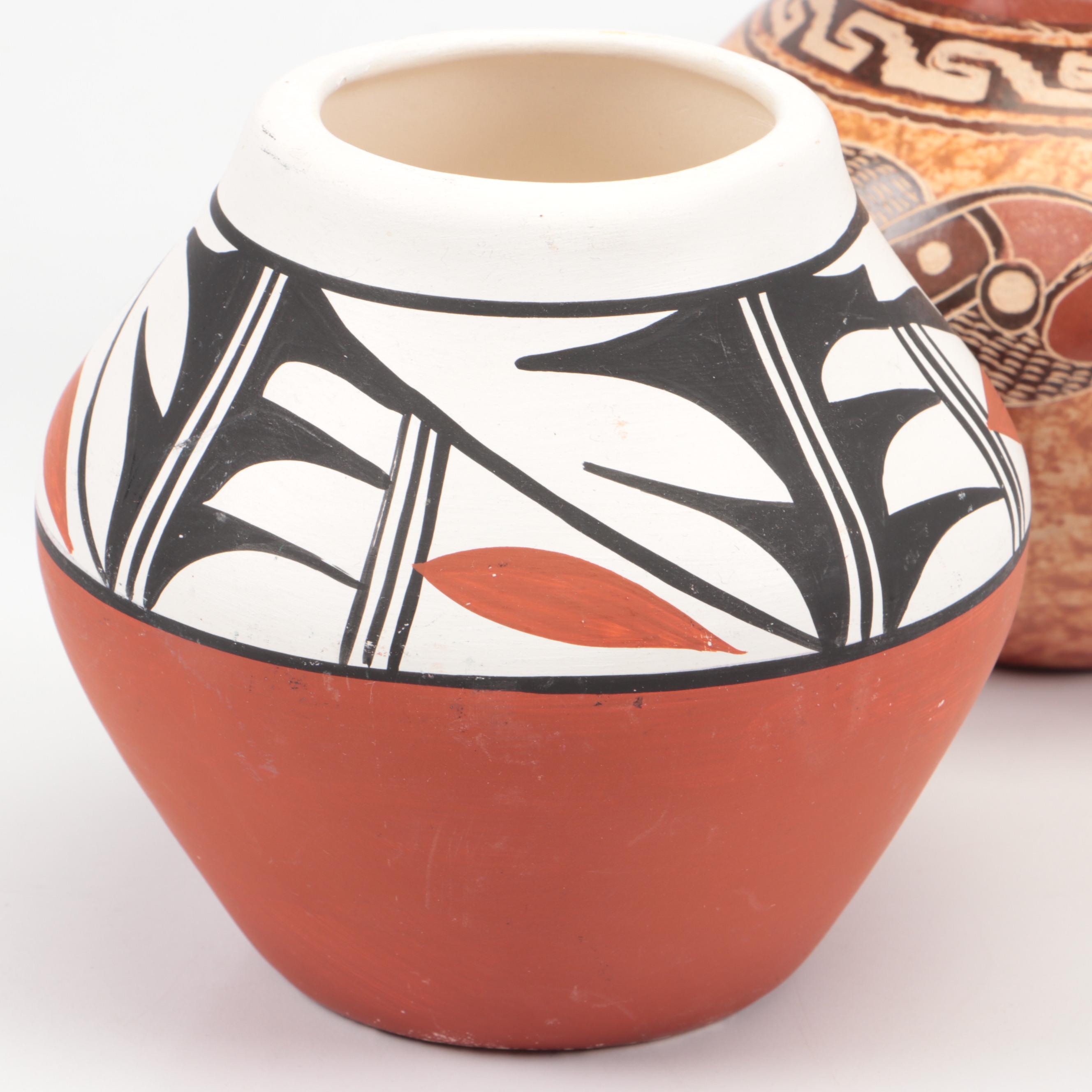 Signed Jemez Pueblo Hand-Painted Ceramic Vase with Other Art Pottery