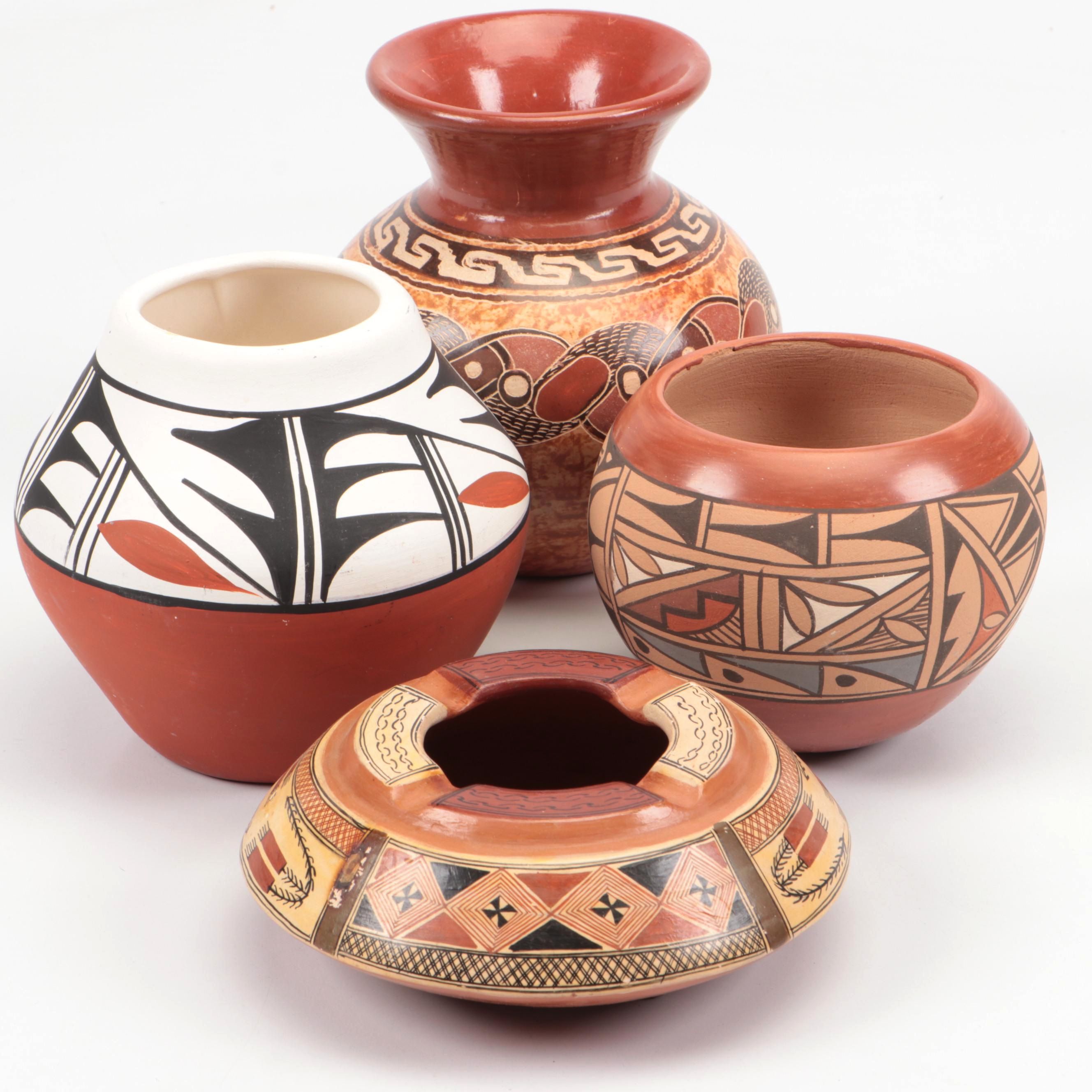 Signed Jemez Pueblo Hand-Painted Ceramic Vase with Other Art Pottery