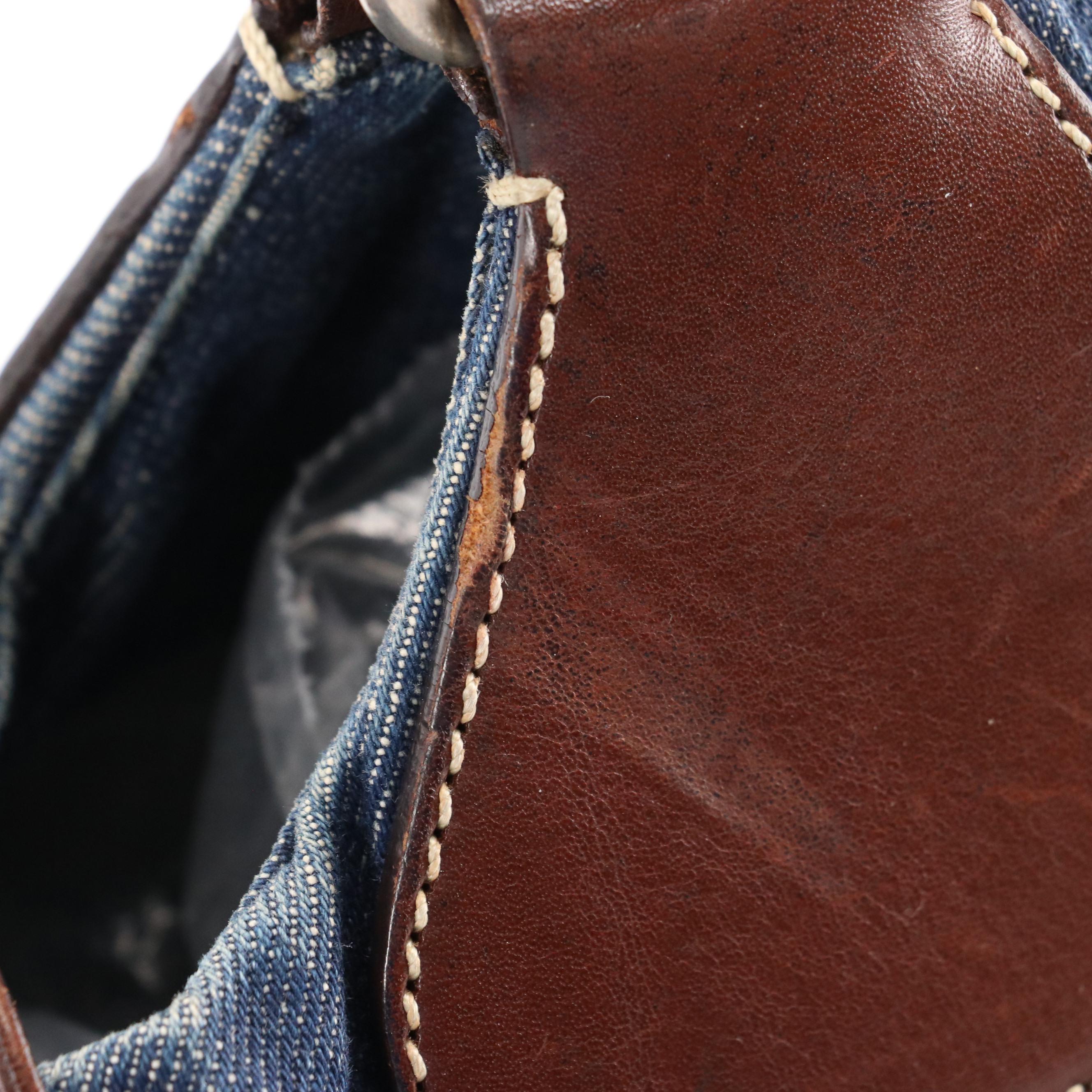 Prada Denim Shoulder Bag with Chocolate Brown Leather Trim