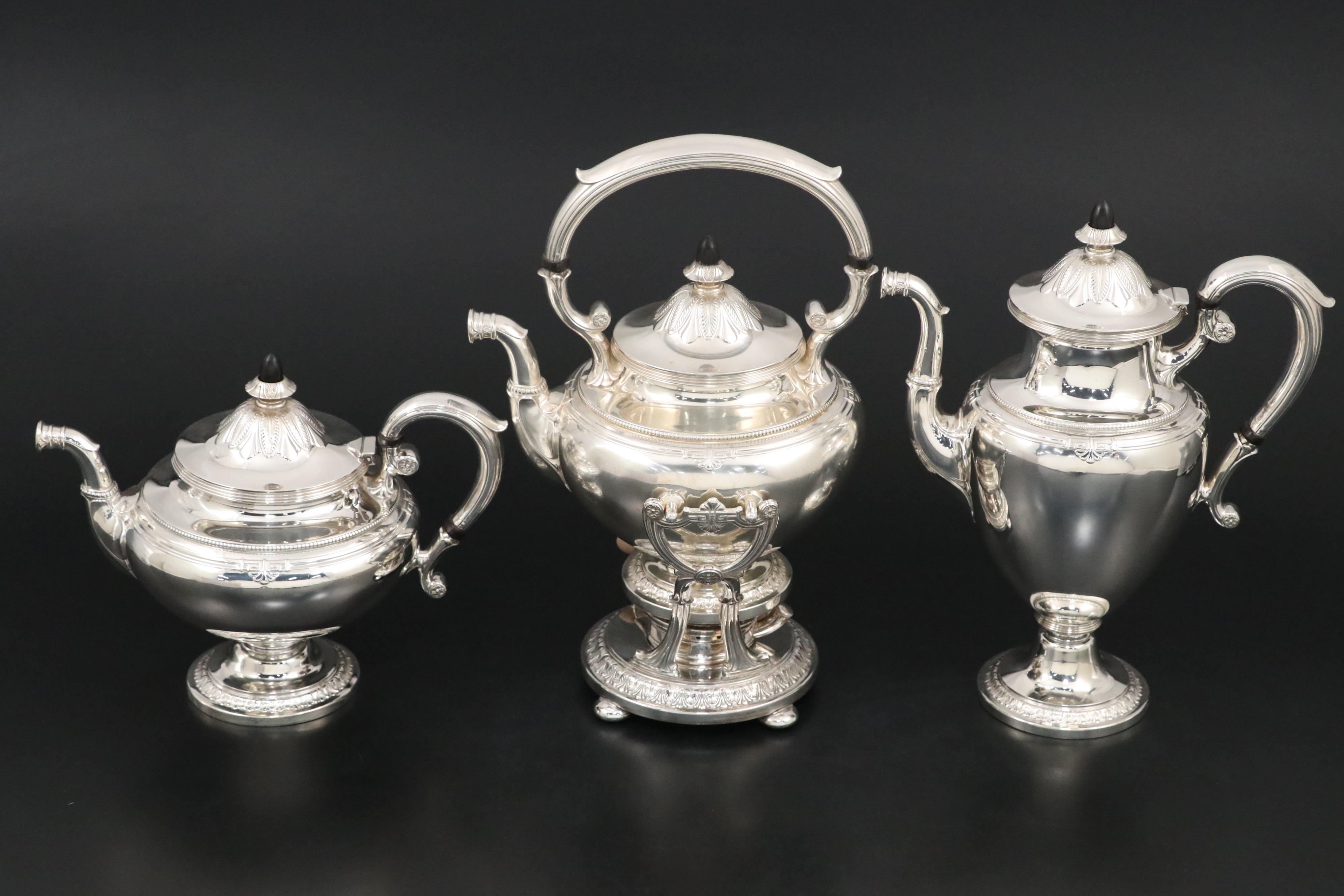 Gorham "Shamrock" Sterling Silver Tea Service with Barbour Silver Plate Tray