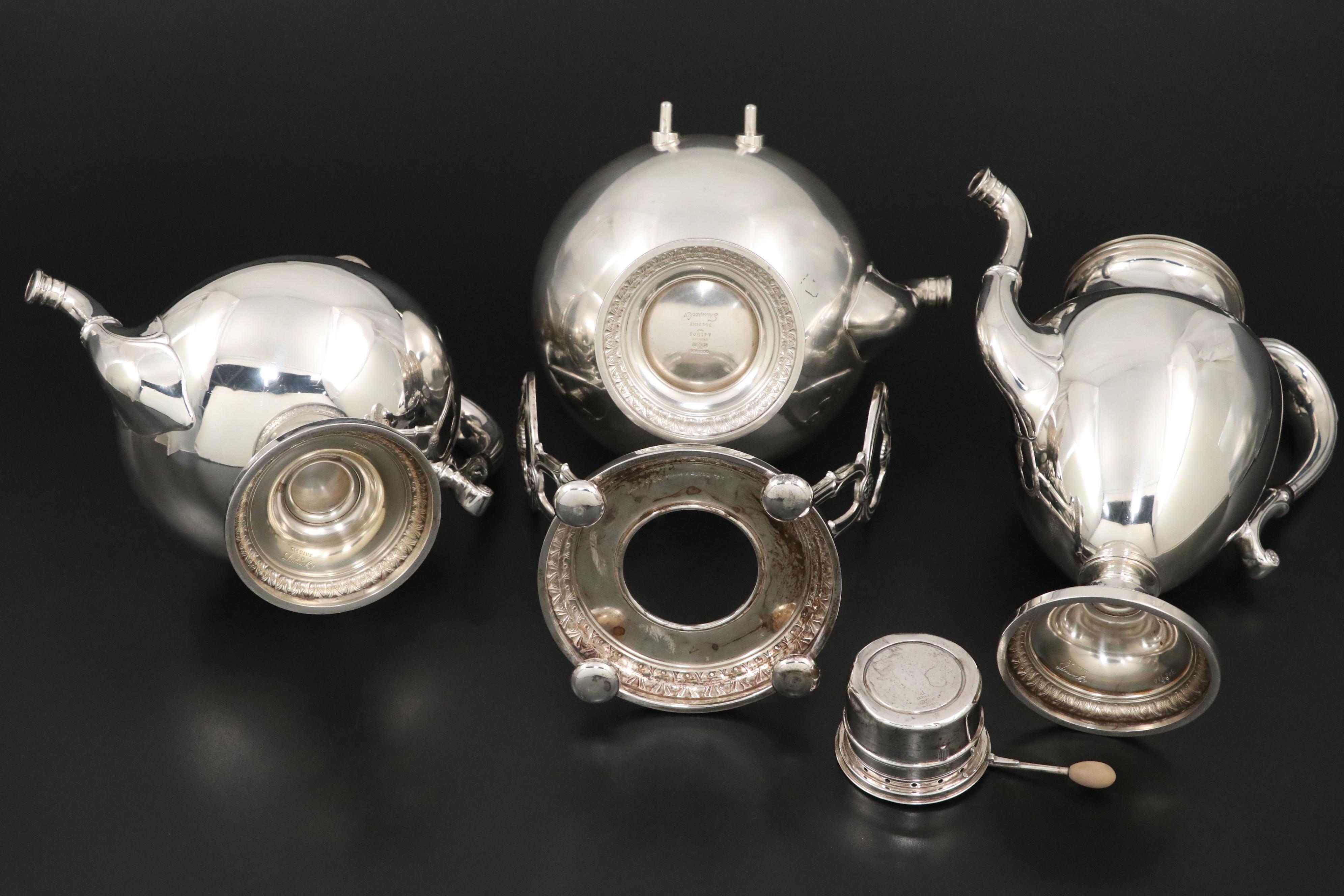 Gorham "Shamrock" Sterling Silver Tea Service with Barbour Silver Plate Tray