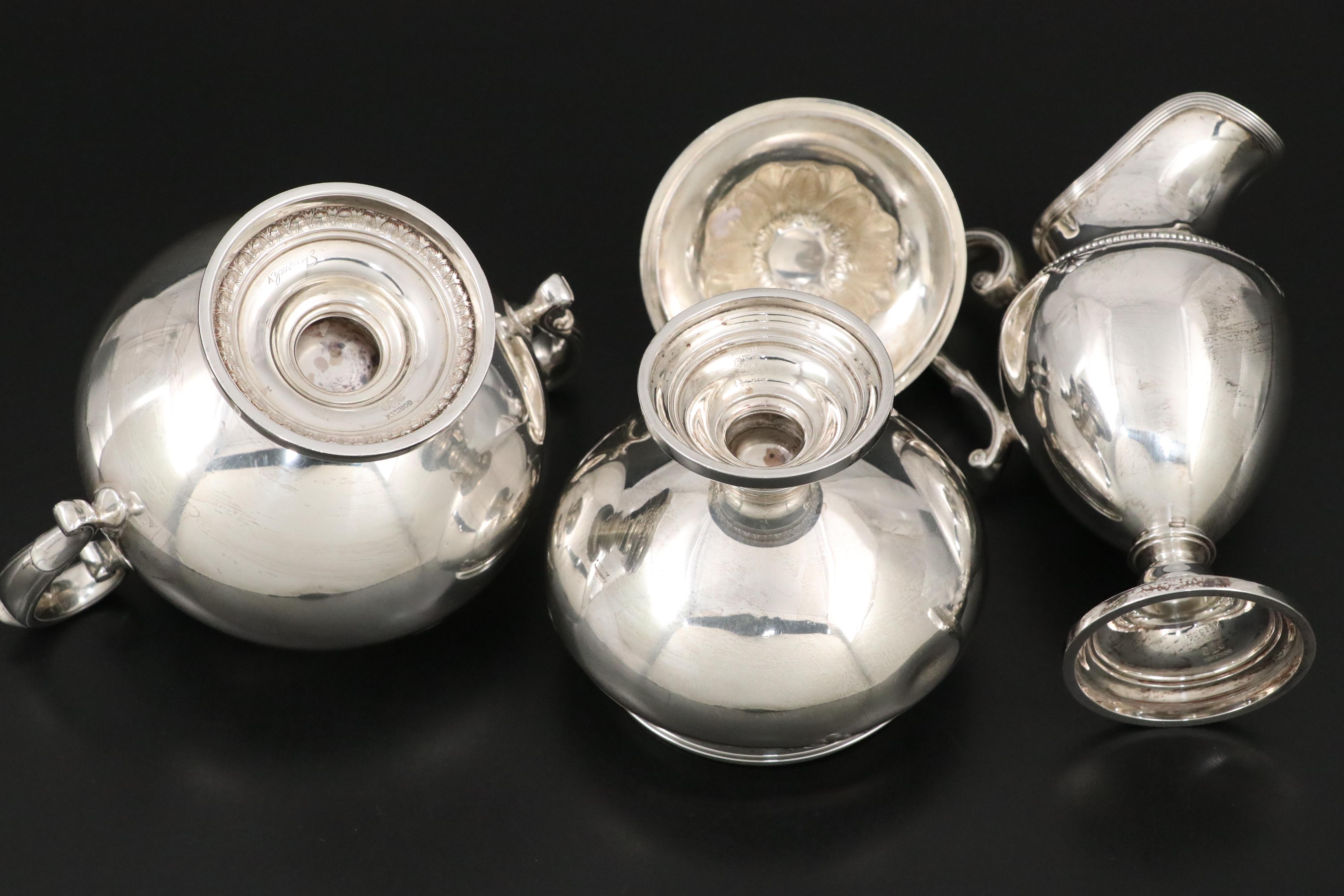 Gorham "Shamrock" Sterling Silver Tea Service with Barbour Silver Plate Tray