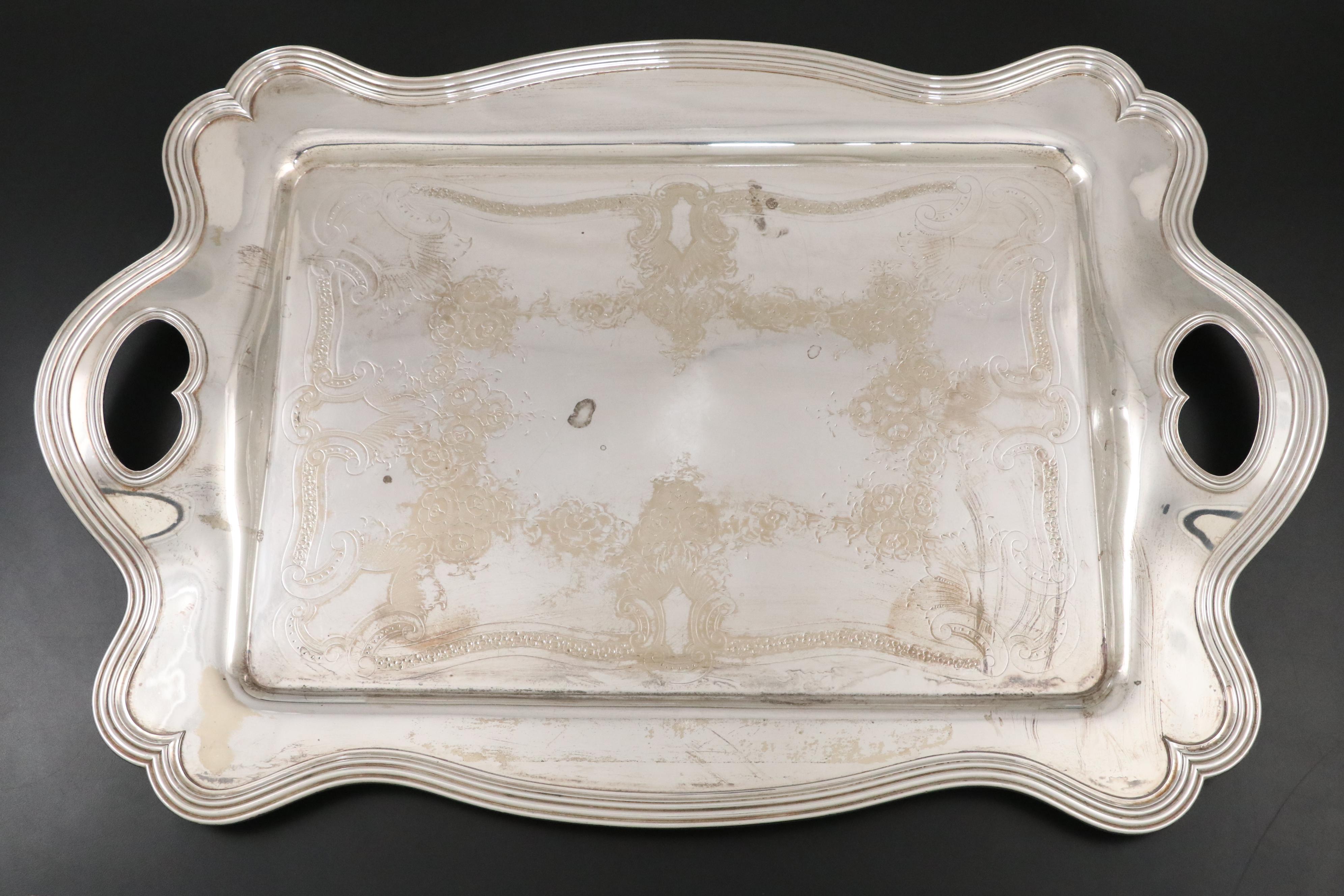 Gorham "Shamrock" Sterling Silver Tea Service with Barbour Silver Plate Tray