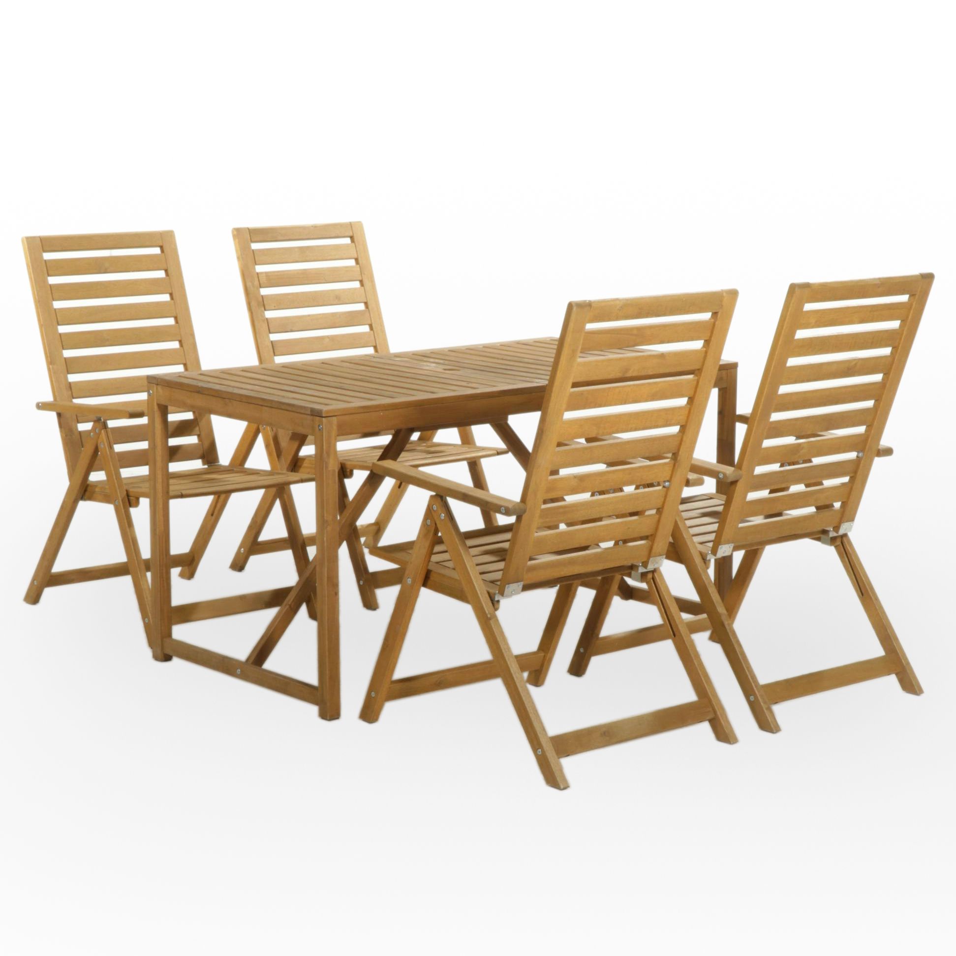 IKEA Nammaro Acacia Wood Patio Table and Four Folding Chairs