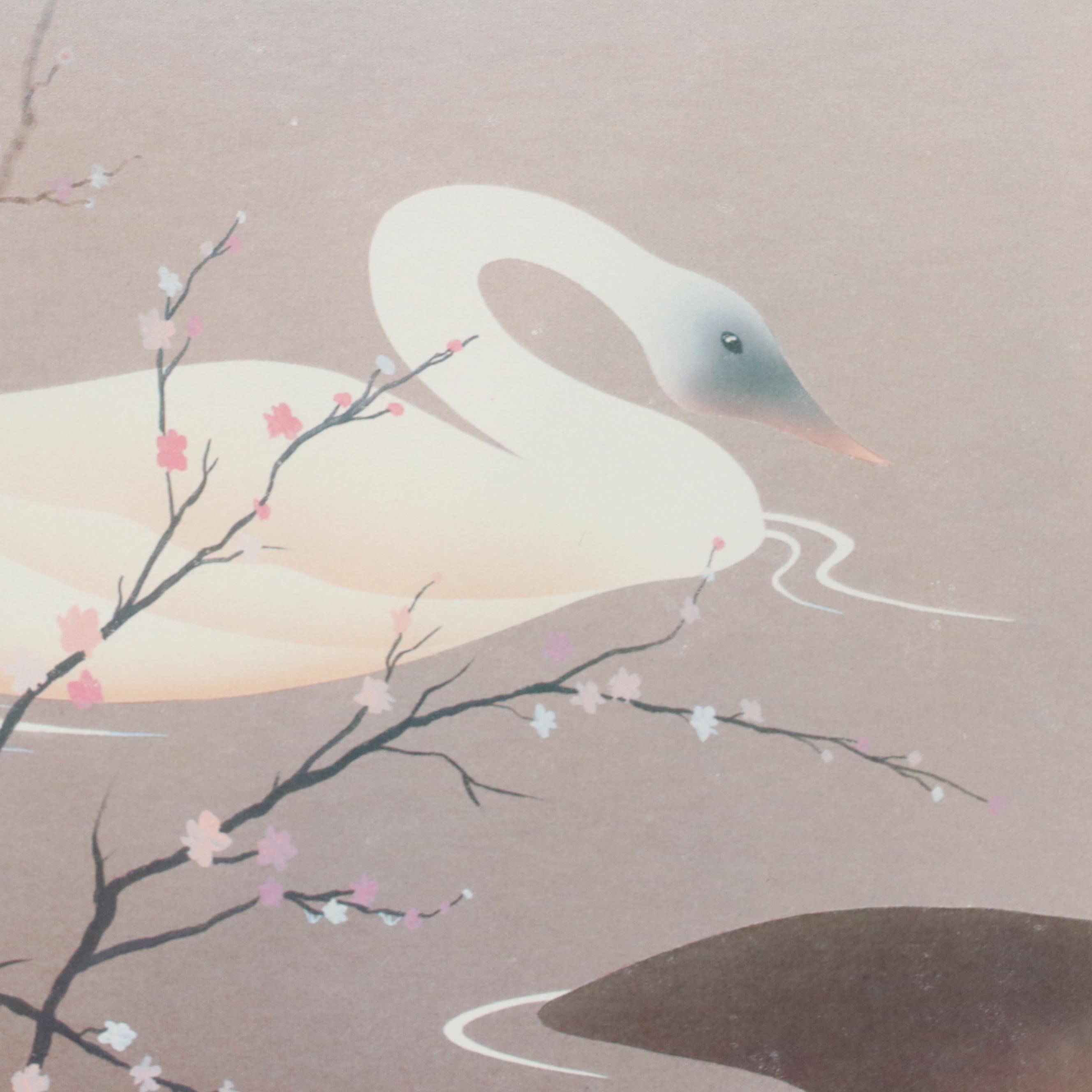 Offset Lithograph After Kaisha Tsual "Swan In Flight"