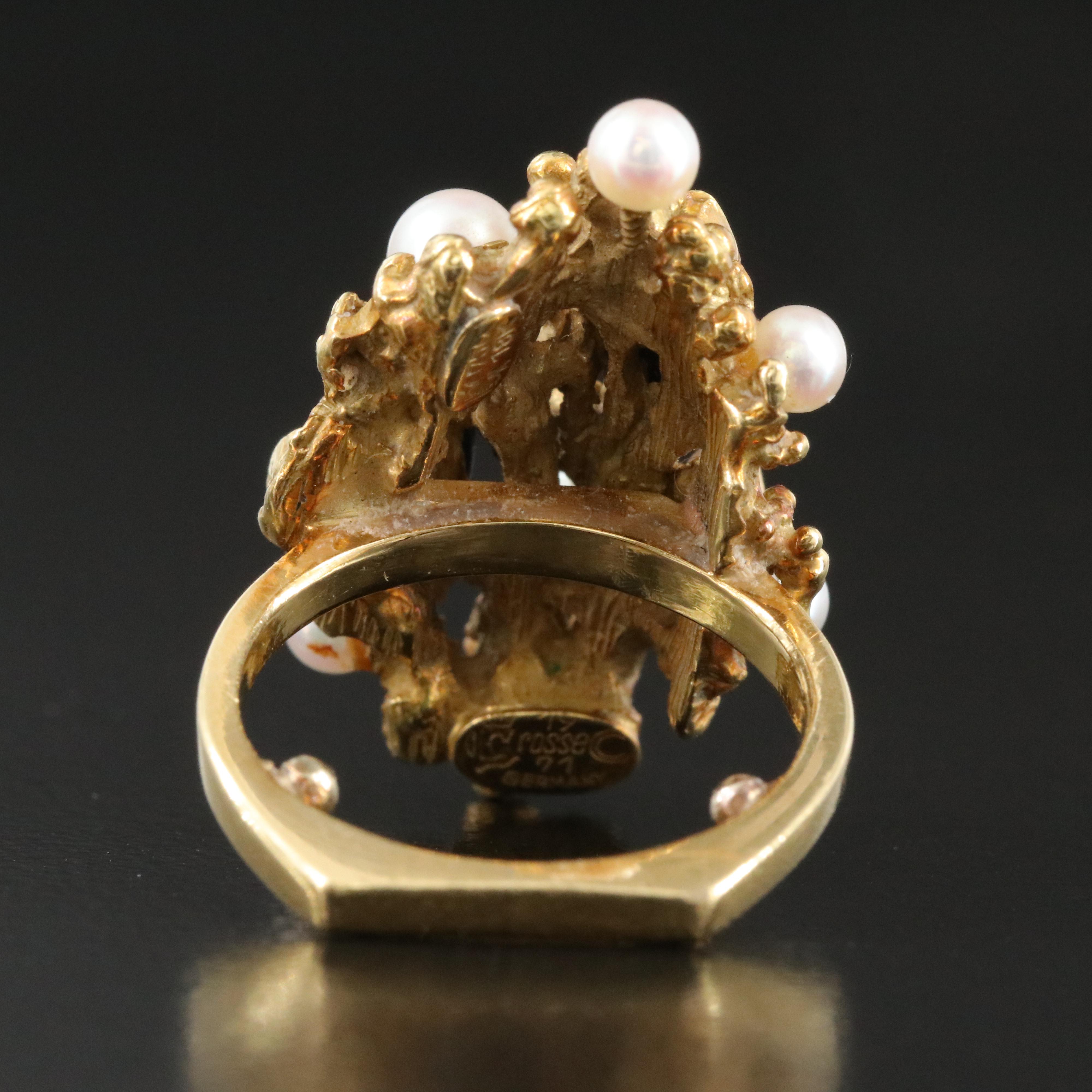 Brutalist Henkel and Grosse 18K Lapis Lazuli and Pearl Ring