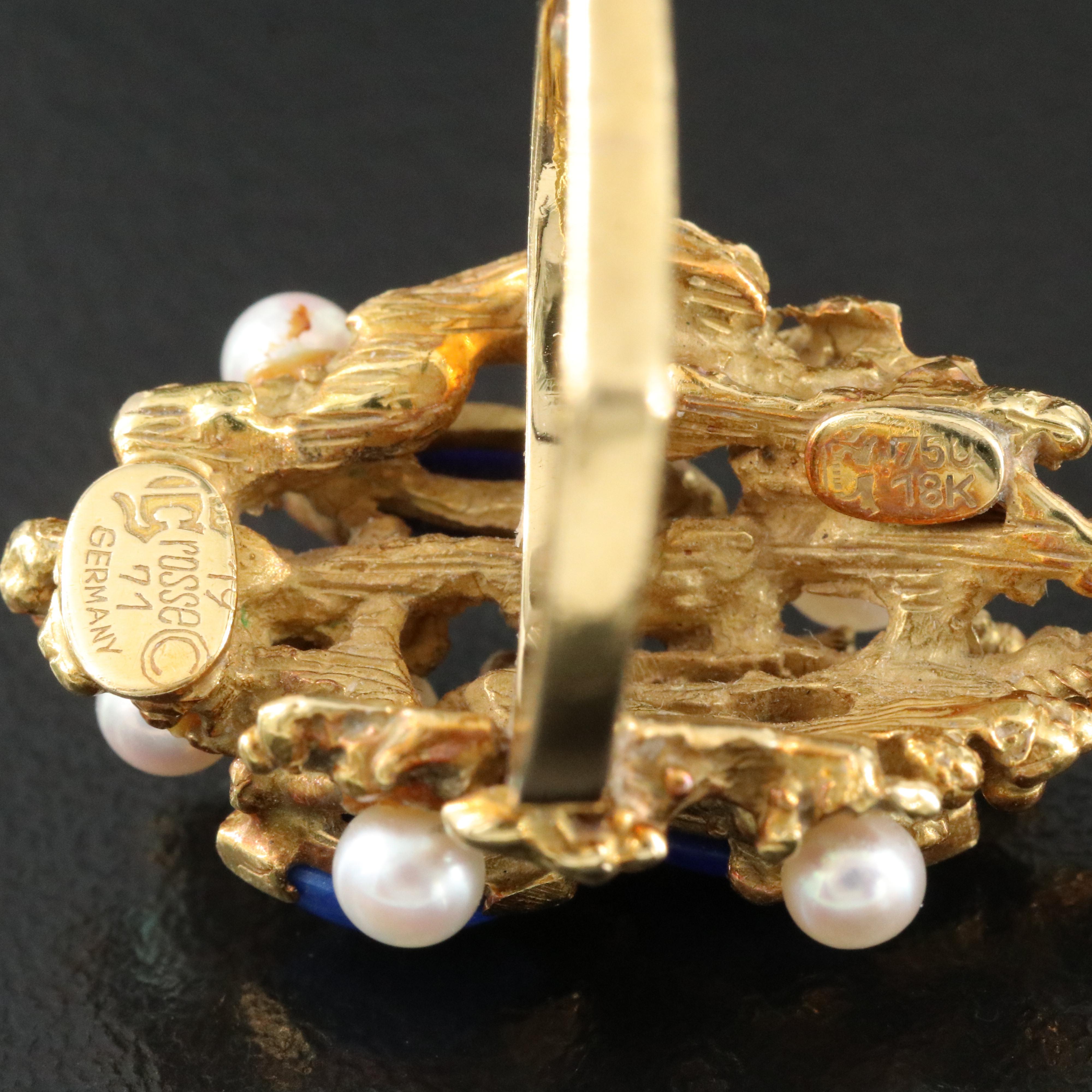 Brutalist Henkel and Grosse 18K Lapis Lazuli and Pearl Ring