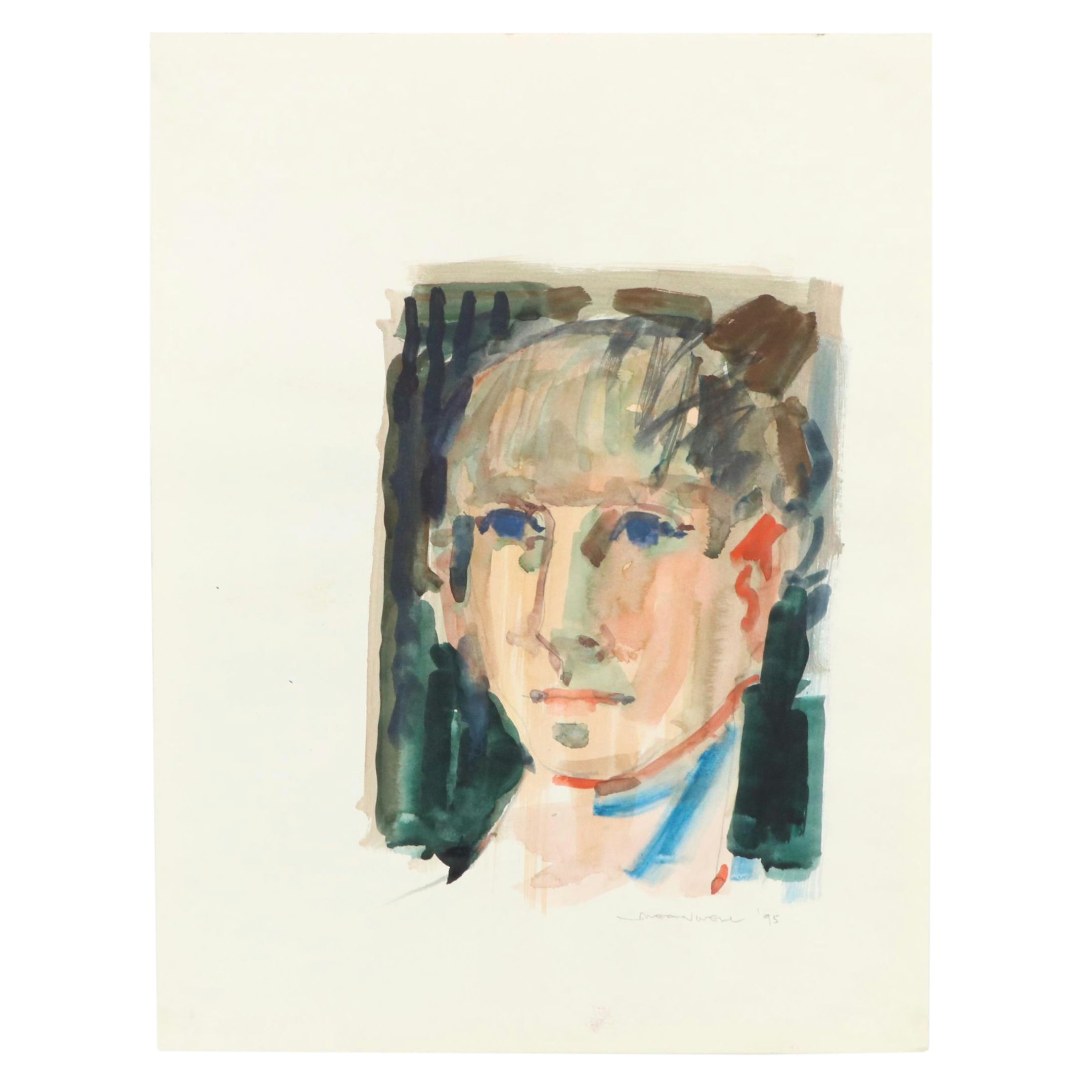 Jack Meanwell Modern Watercolor Portrait, 1995