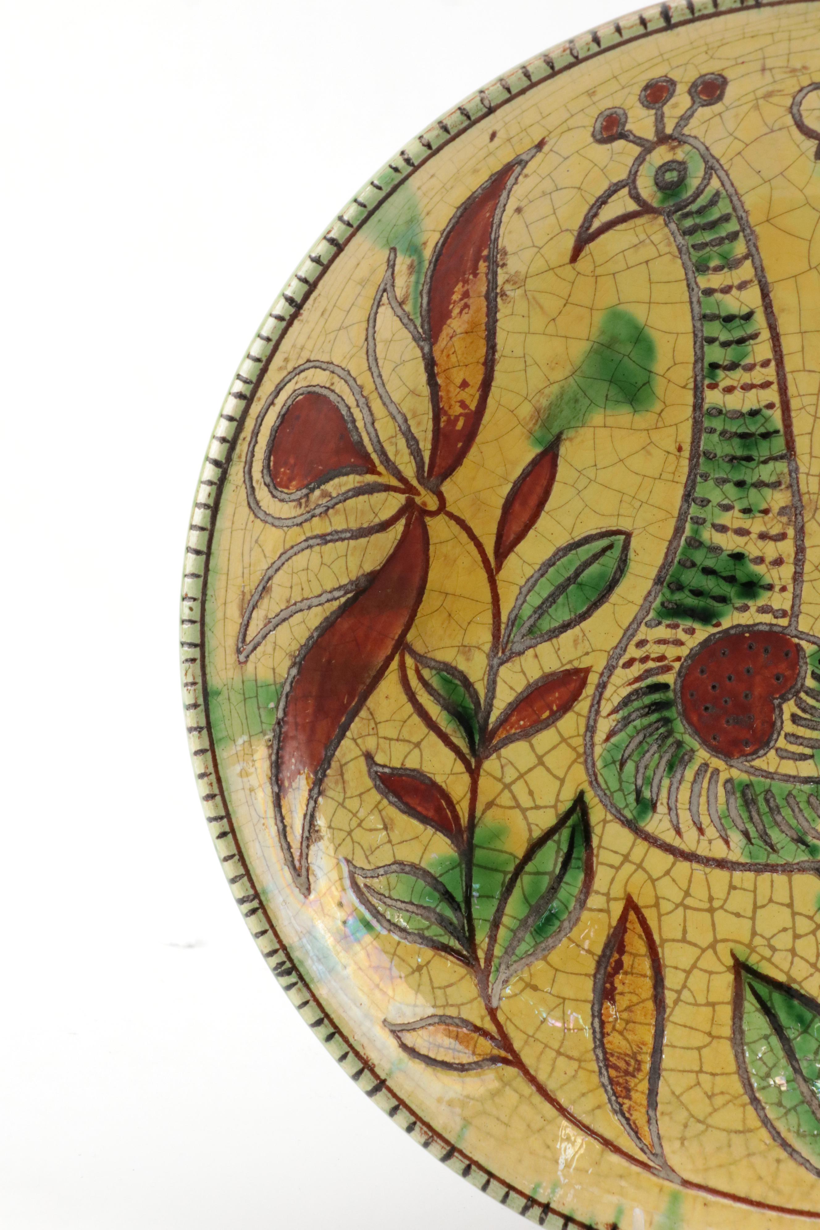 Italian Hand-Painted Bird Motif Ceramic Charger