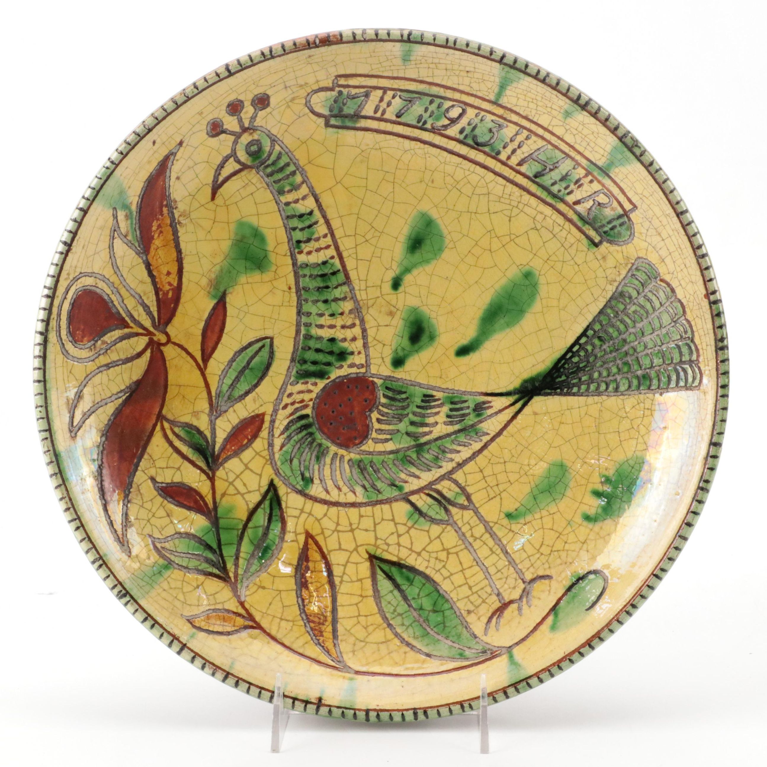 Italian Hand-Painted Bird Motif Ceramic Charger