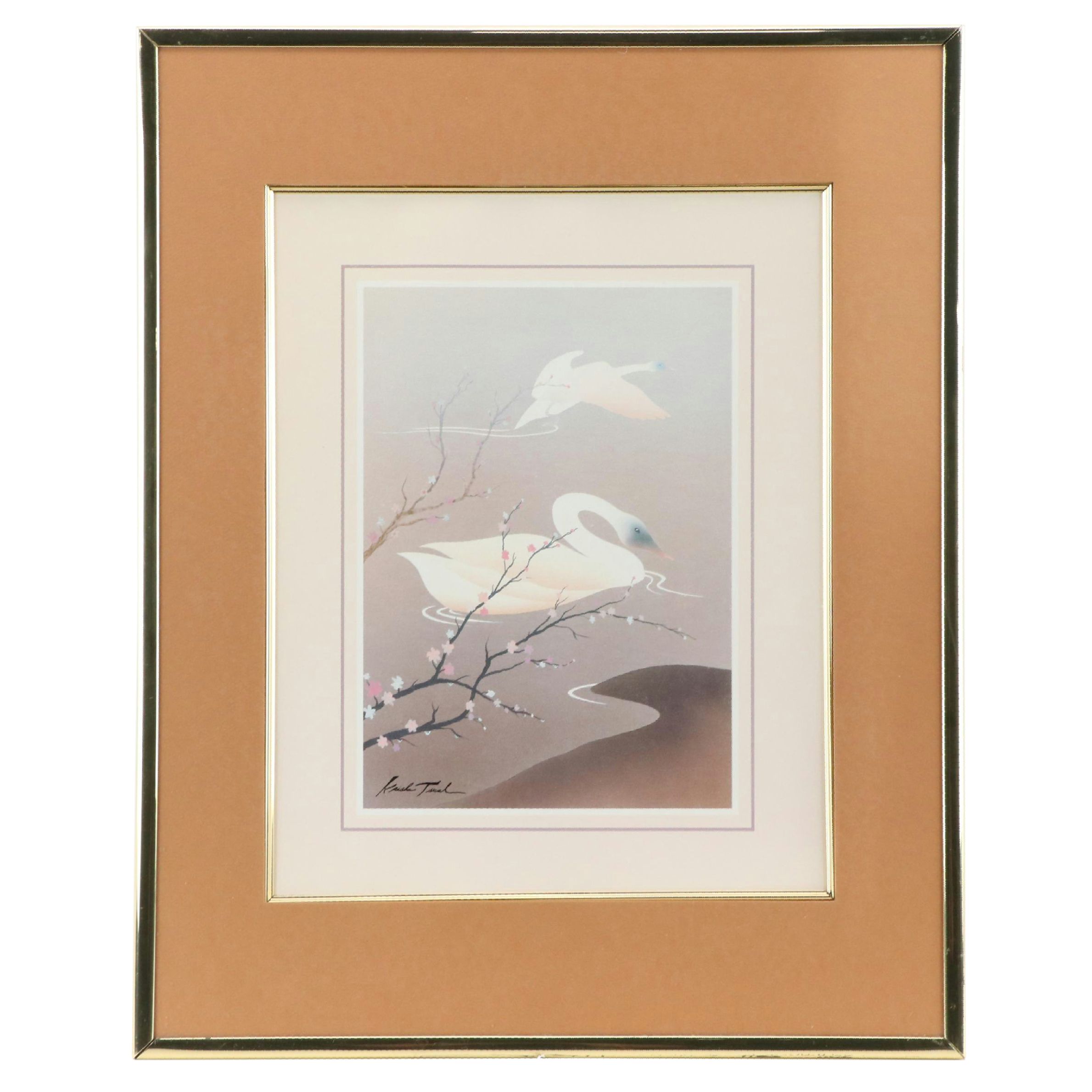 Offset Lithograph After Kaisha Tsual "Swan In Flight"