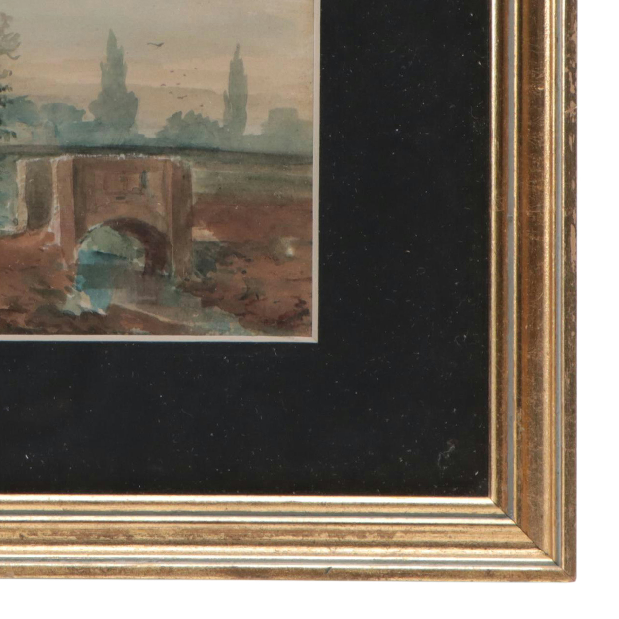 Watercolor Painting of Farmstead with Bridge