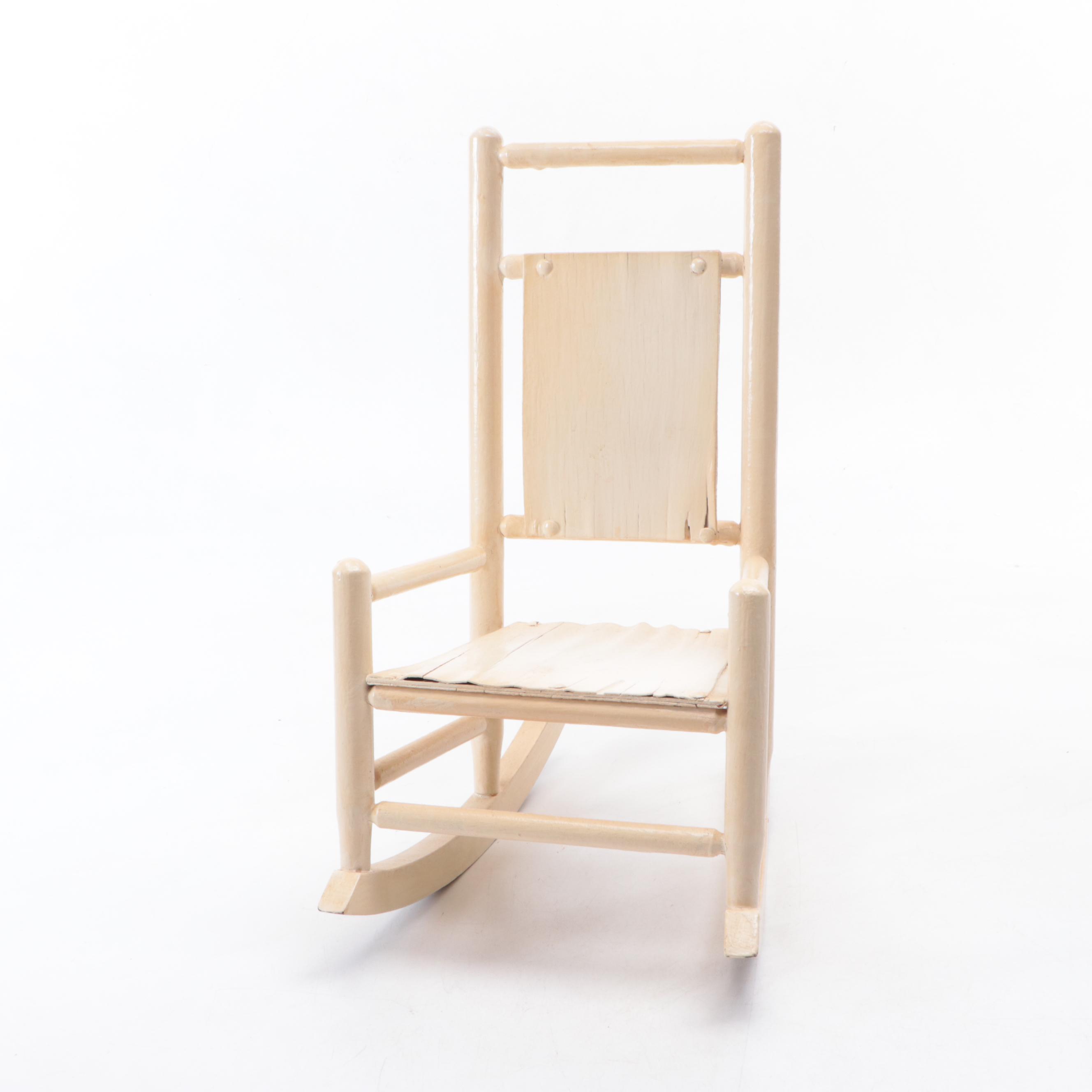 Miniature Wooden Windsor Chair and Rocking Chair with Stuffed Toy Rabbit