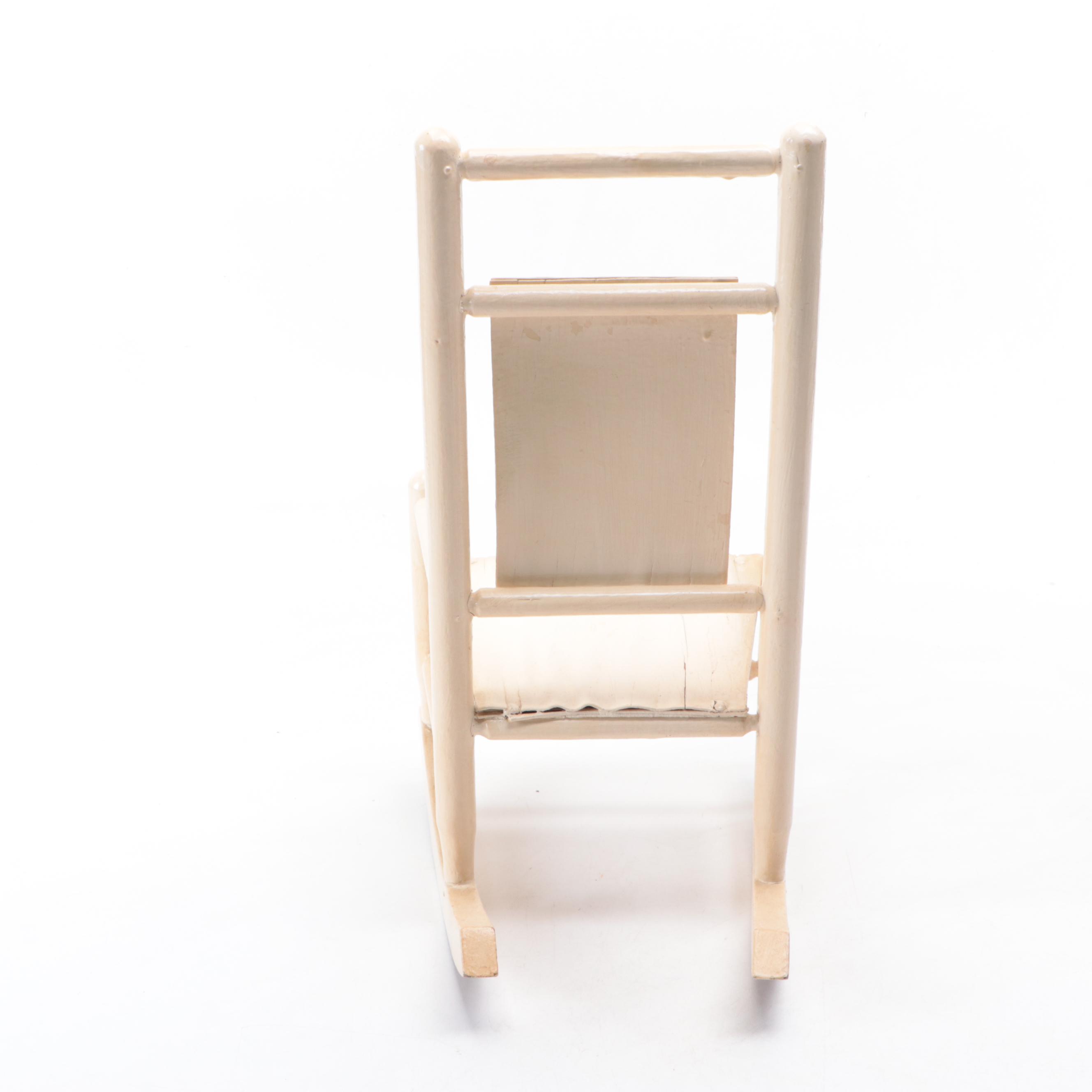 Miniature Wooden Windsor Chair and Rocking Chair with Stuffed Toy Rabbit