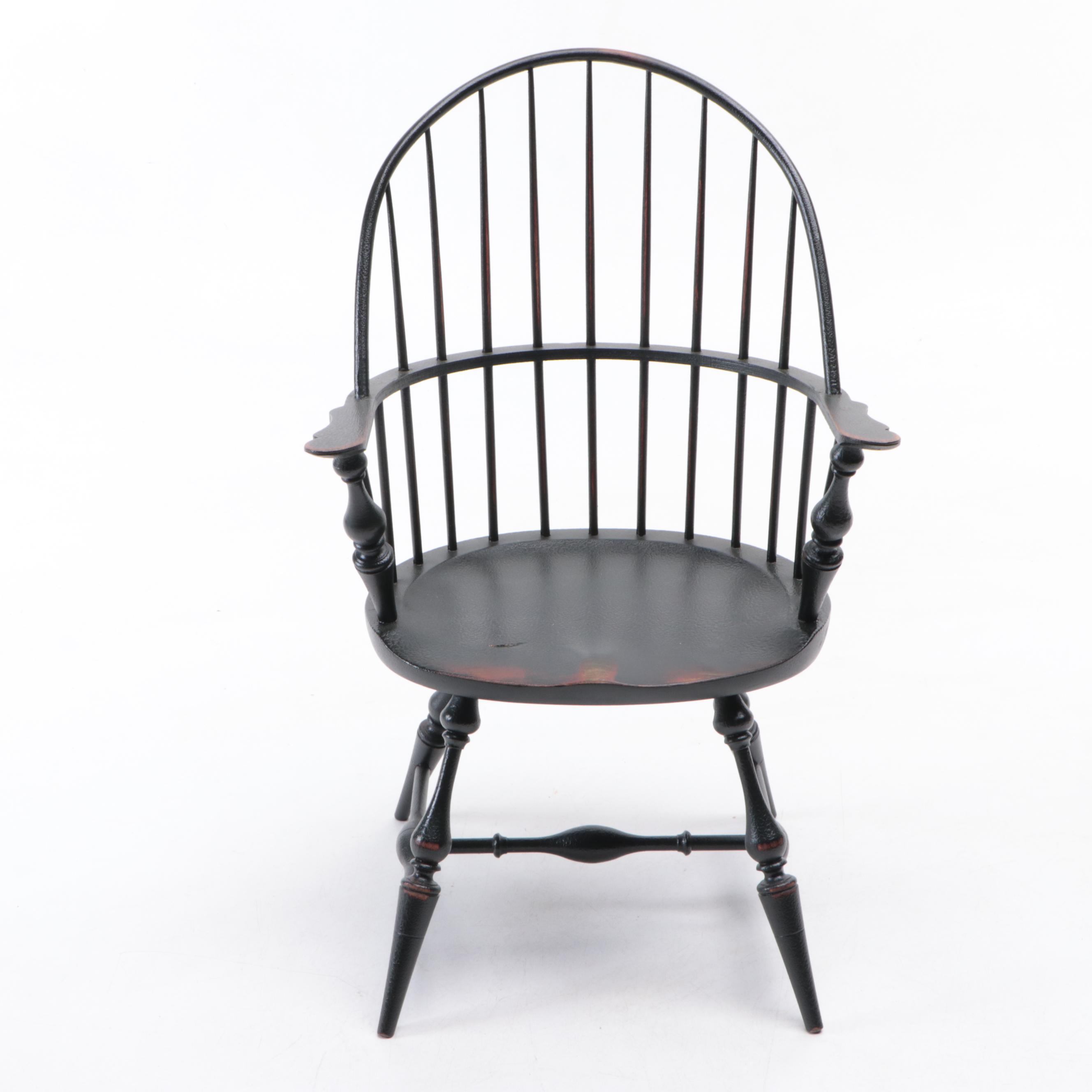 Miniature Wooden Windsor Chair and Rocking Chair with Stuffed Toy Rabbit