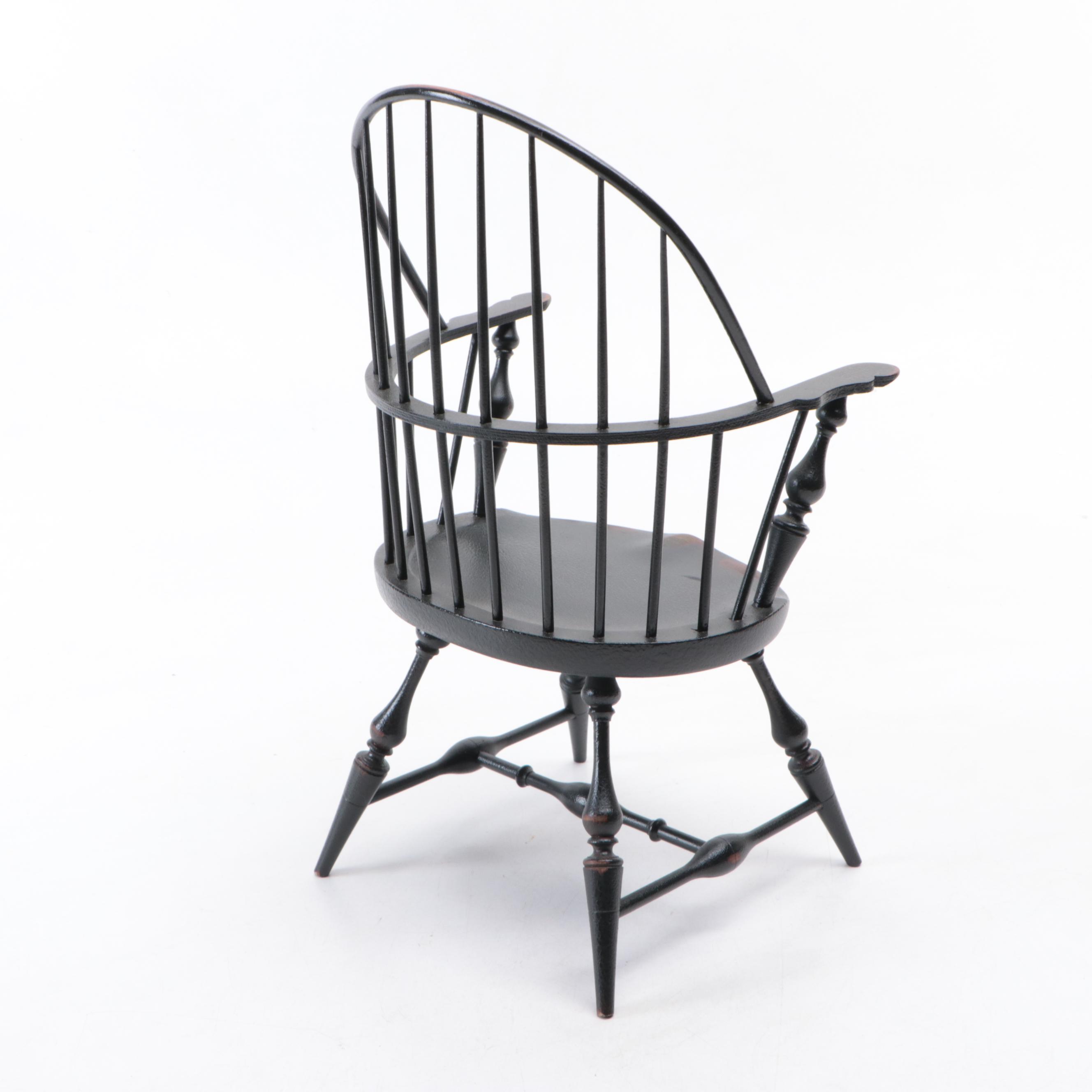 Miniature Wooden Windsor Chair and Rocking Chair with Stuffed Toy Rabbit