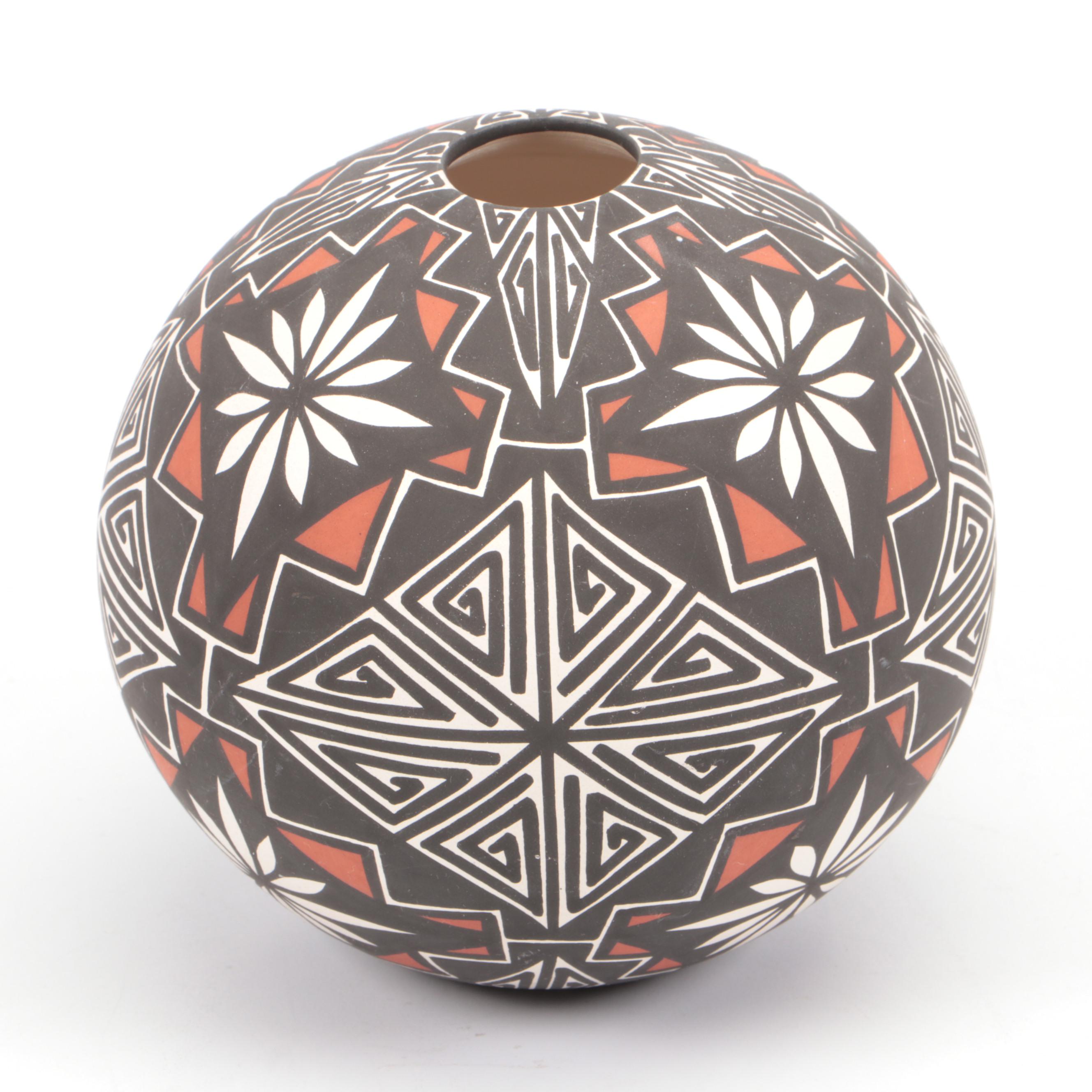 Gerald Pinto Navajo Dine Sgraffito Olla & Polychrome Acoma Earthenware Ball Pot