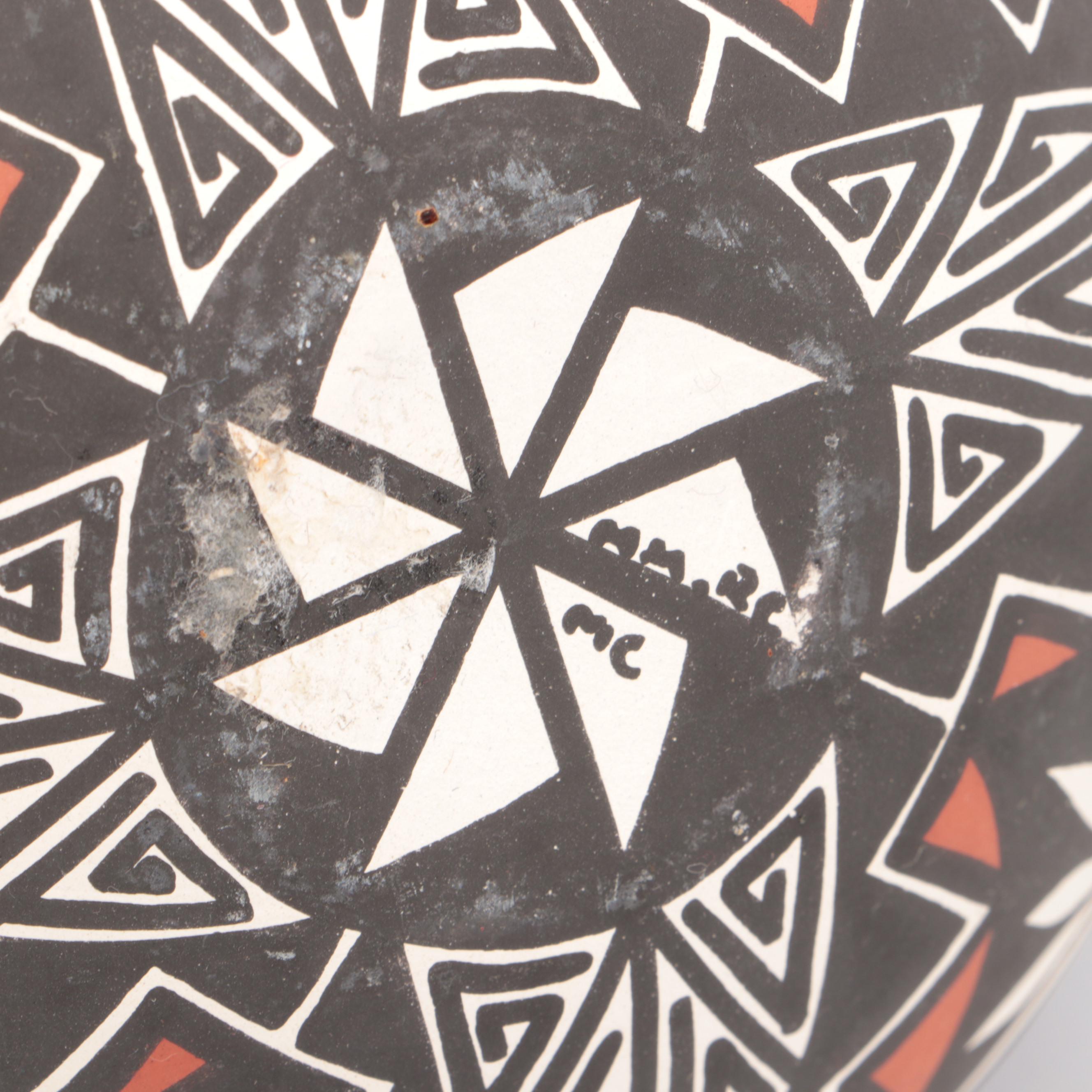 Gerald Pinto Navajo Dine Sgraffito Olla & Polychrome Acoma Earthenware Ball Pot