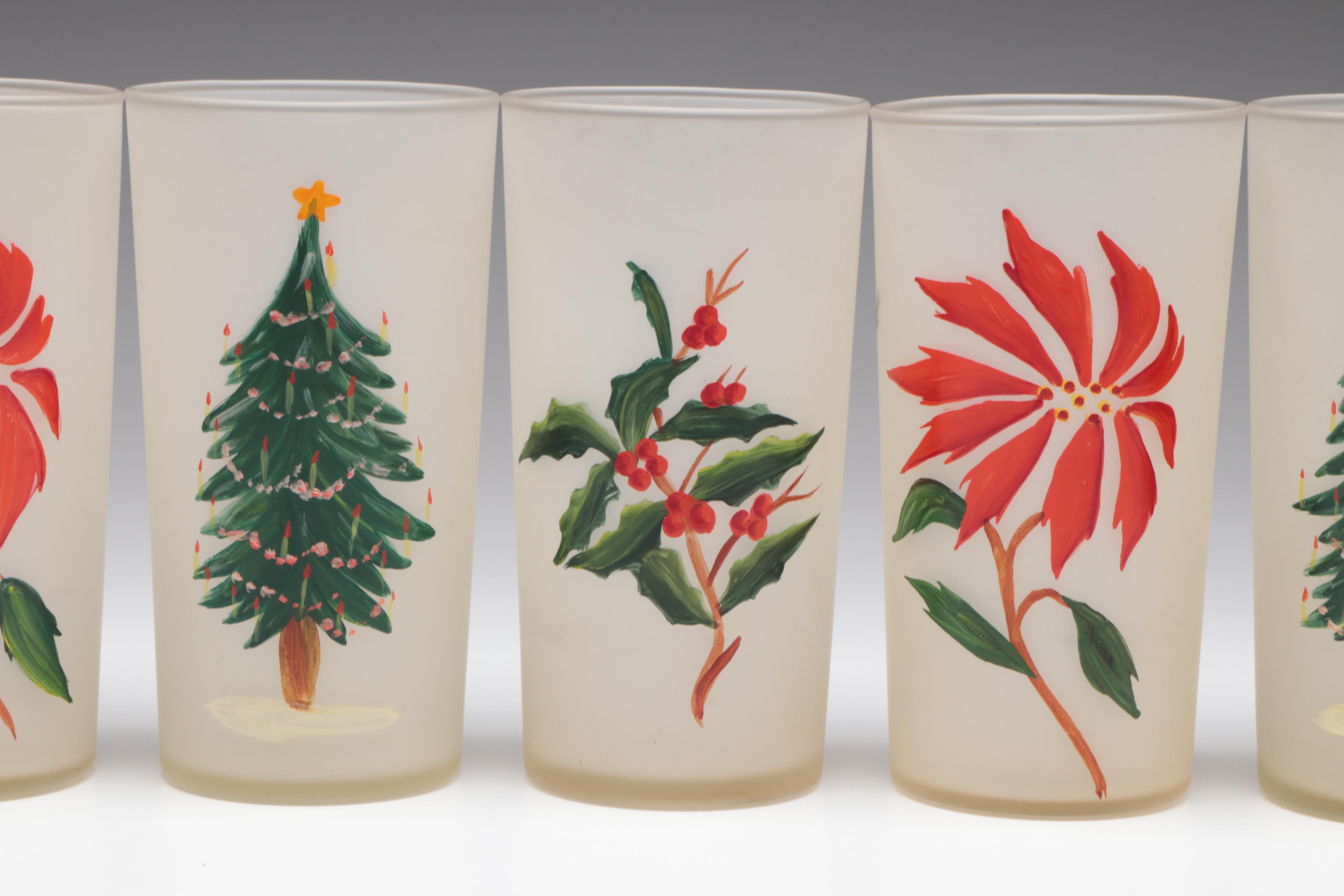 Hand-Painted Frosted Drinking Glasses with Handcrafted Snowmen Figurines