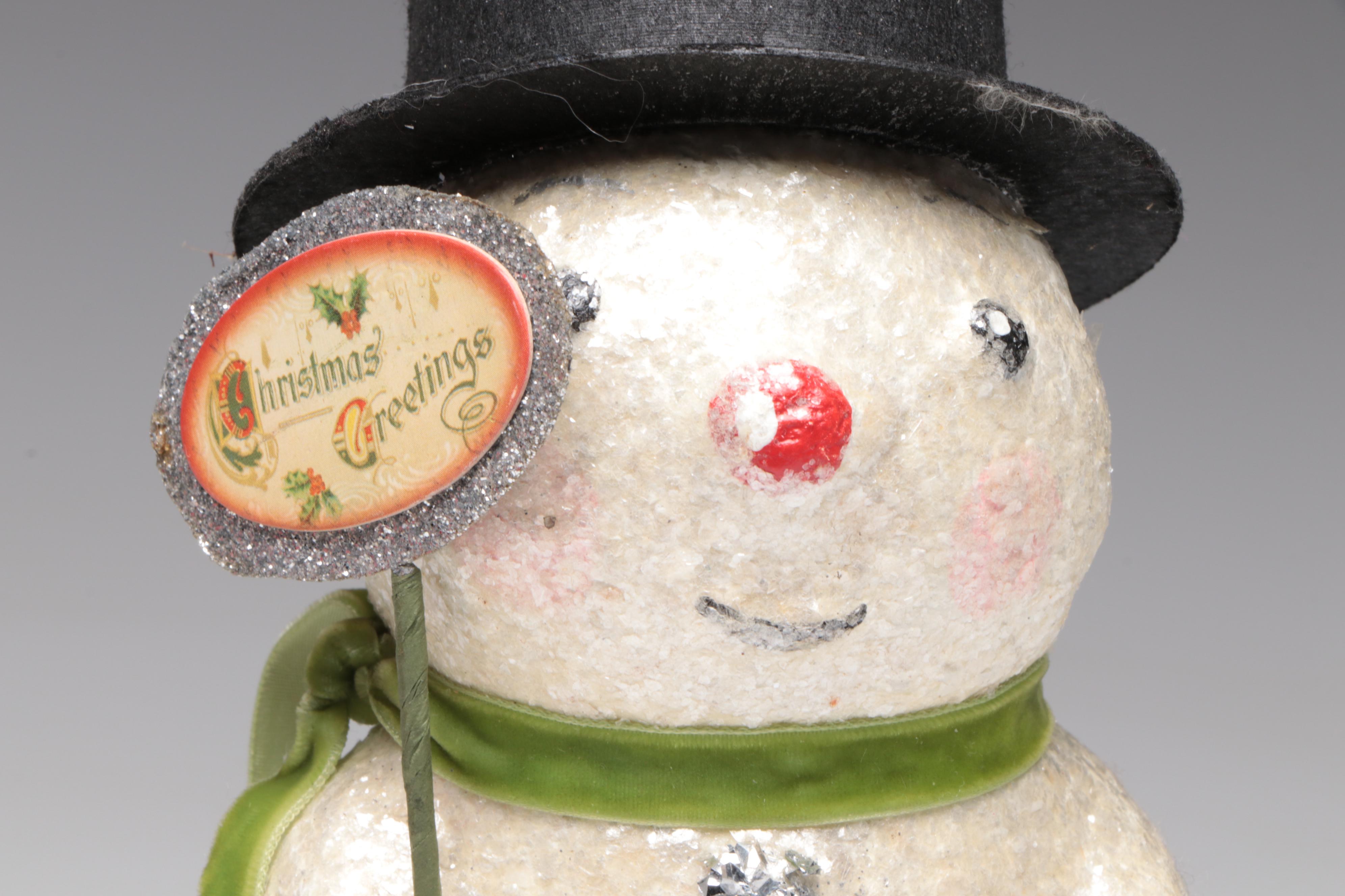 Hand-Painted Frosted Drinking Glasses with Handcrafted Snowmen Figurines