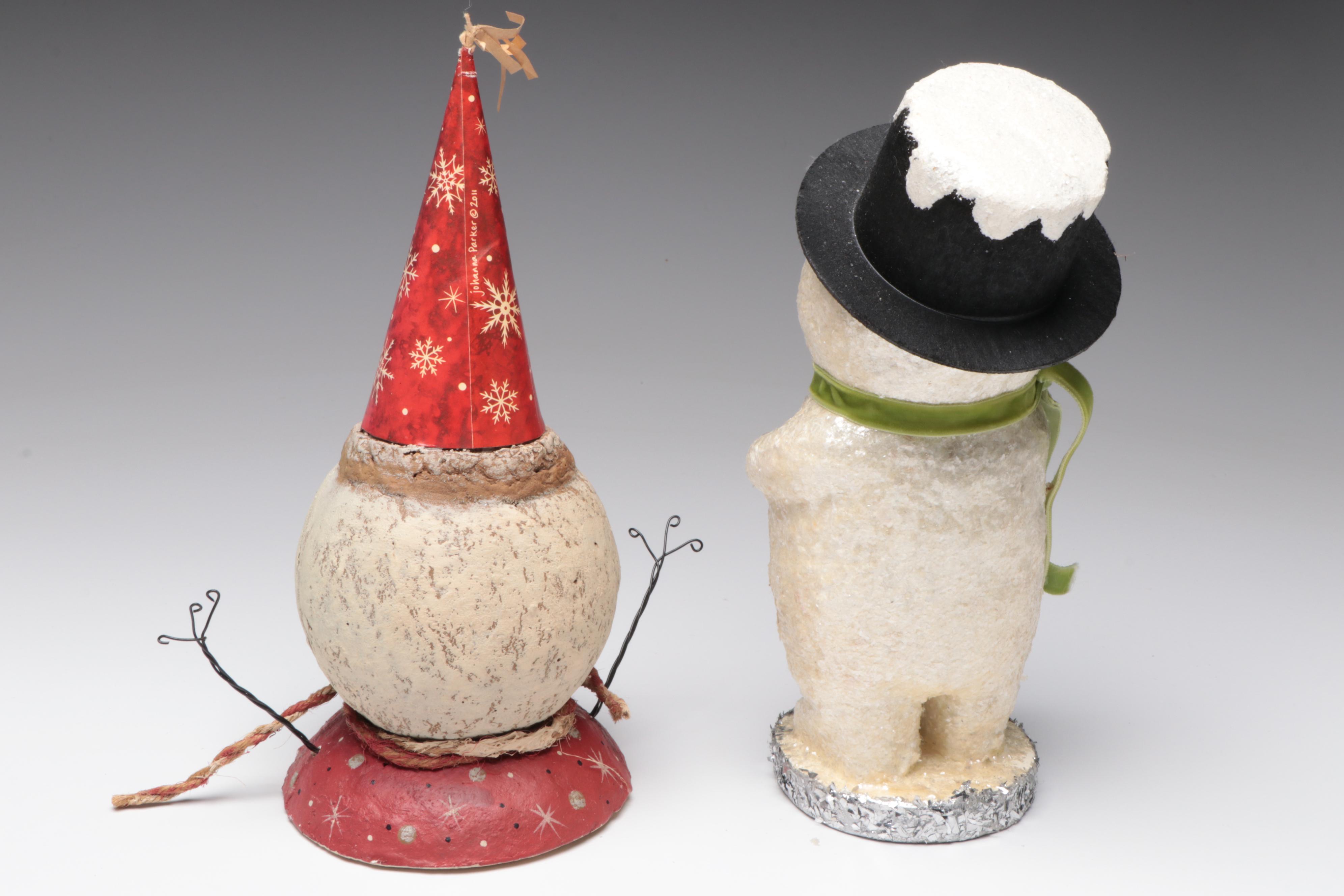 Hand-Painted Frosted Drinking Glasses with Handcrafted Snowmen Figurines