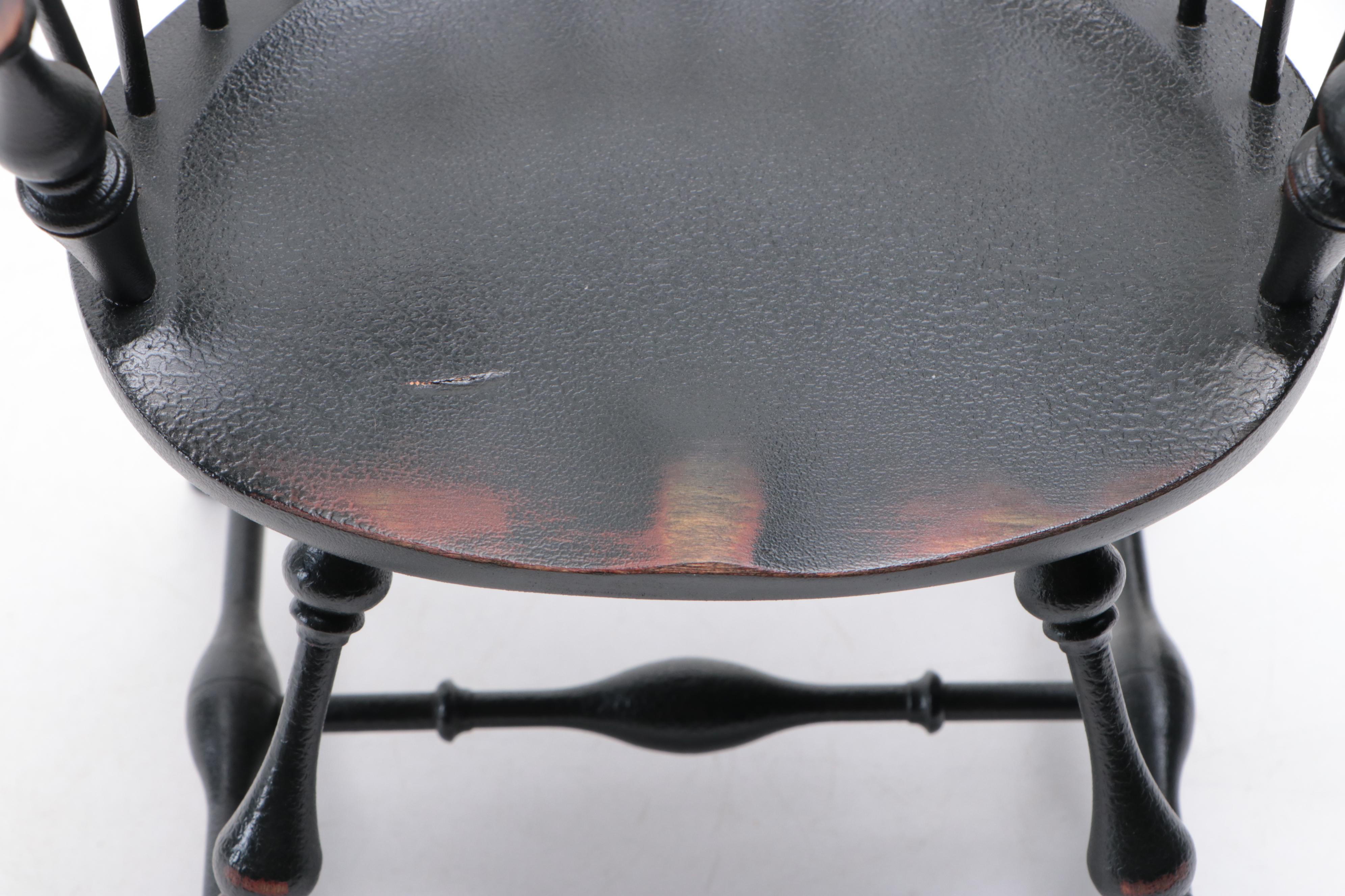 Miniature Wooden Windsor Chair and Rocking Chair with Stuffed Toy Rabbit