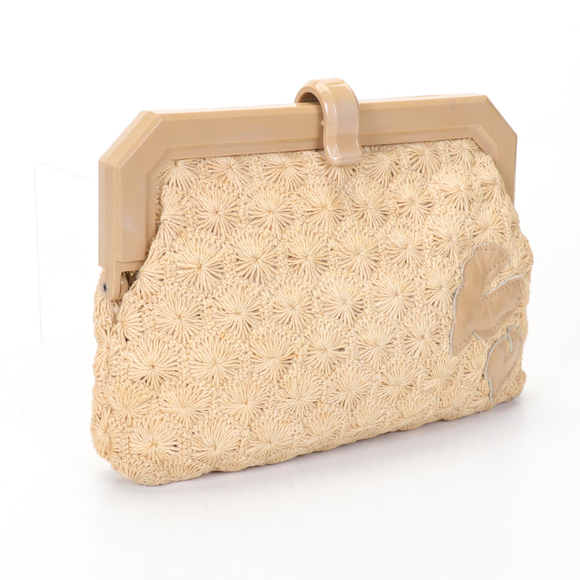 Embroidered Linen Knitting Bag, Yo-Yo Bag and "Ralfeaux" Crocheted Frame Purse