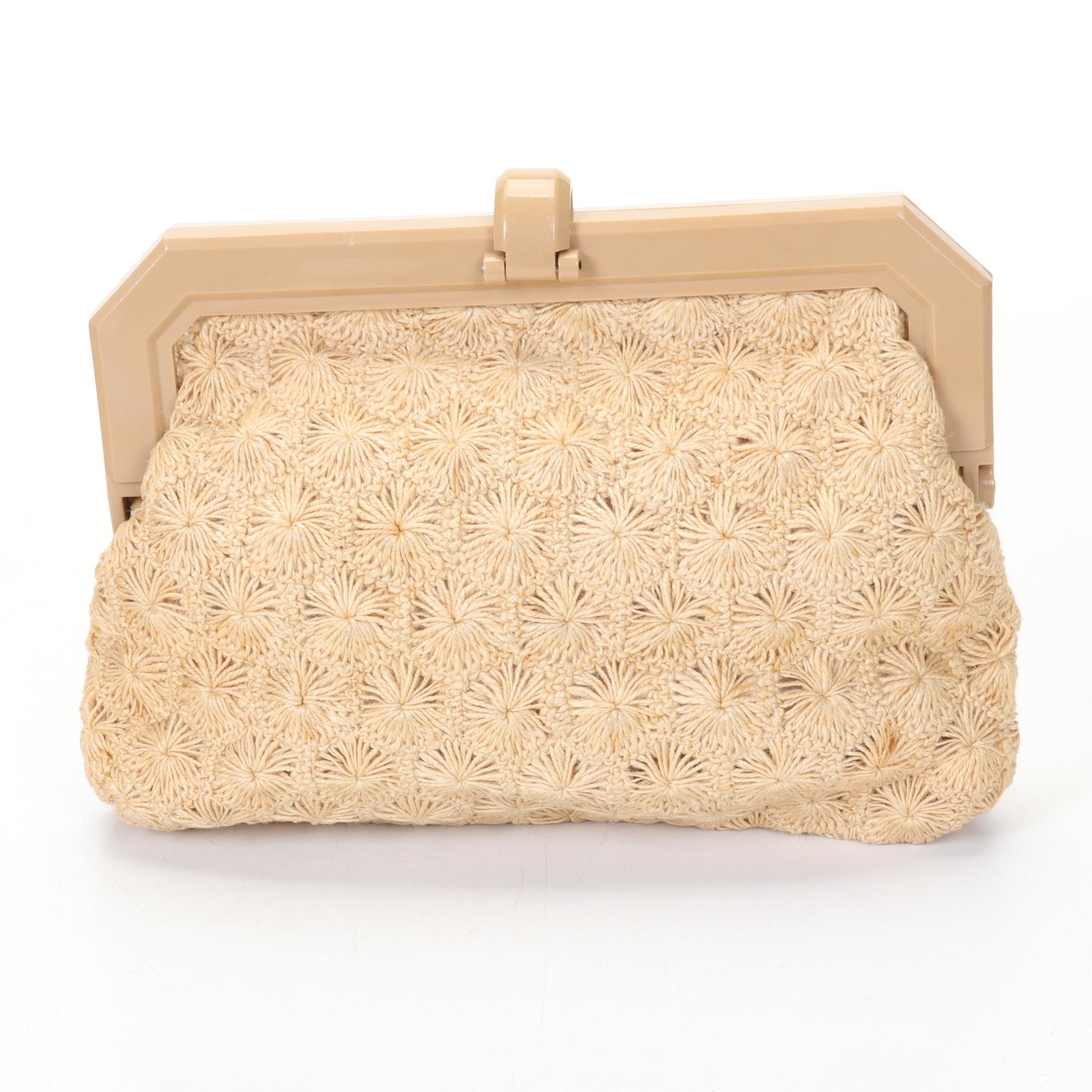 Embroidered Linen Knitting Bag, Yo-Yo Bag and "Ralfeaux" Crocheted Frame Purse