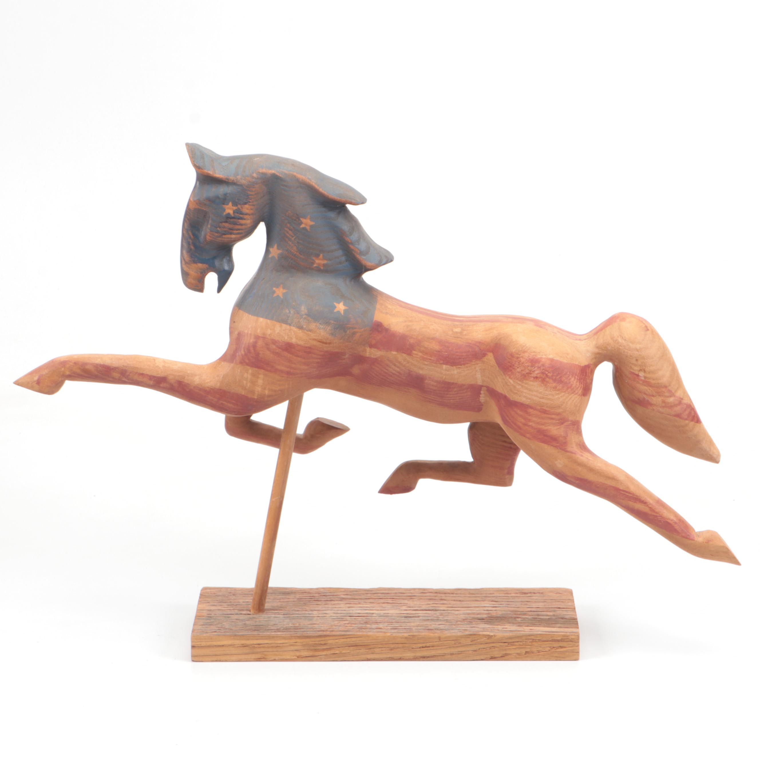 Signed John Garton Hand-Carved Running Horse Sculpture, 2006