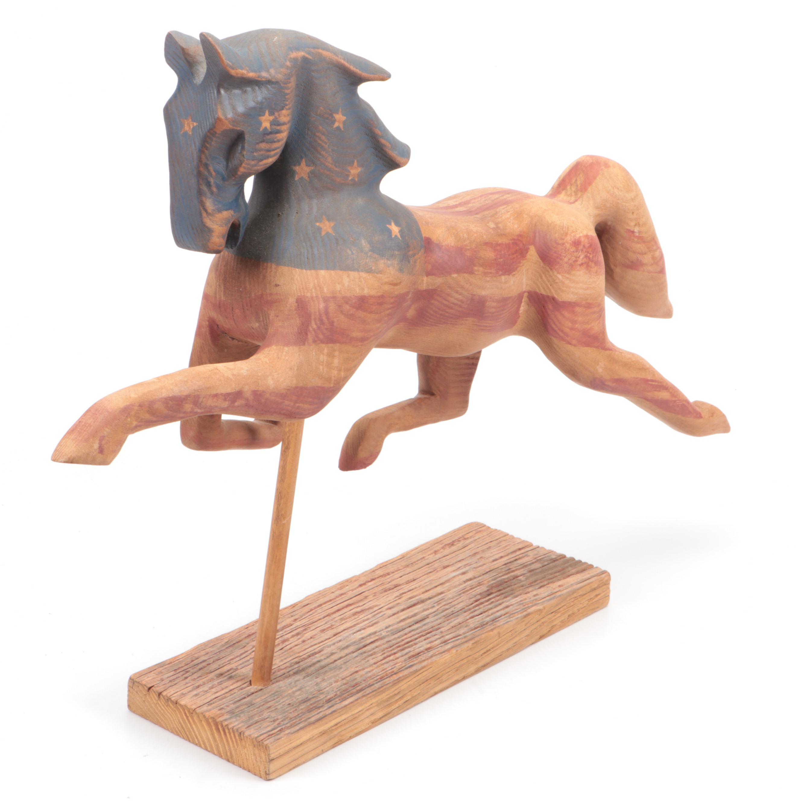 Signed John Garton Hand-Carved Running Horse Sculpture, 2006