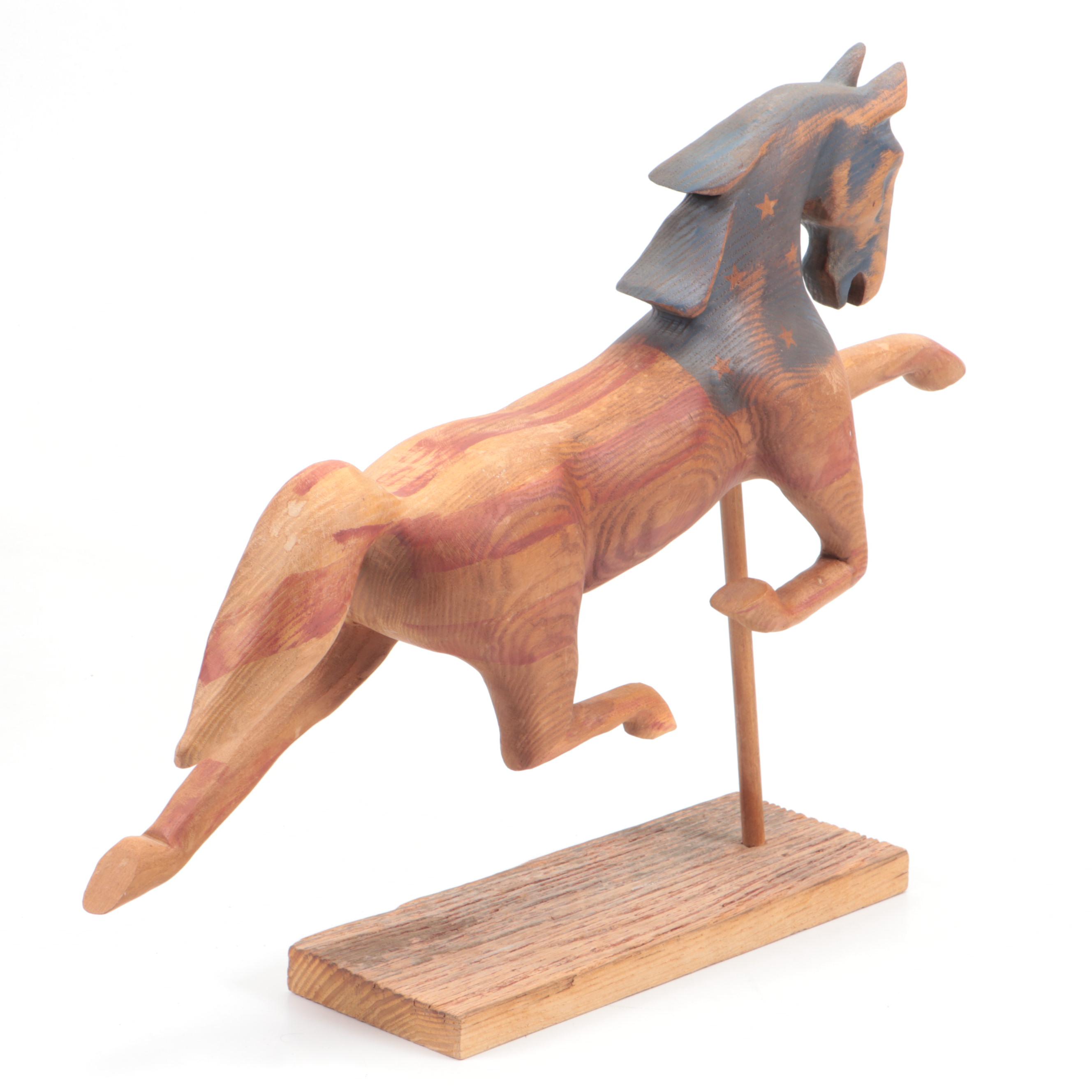 Signed John Garton Hand-Carved Running Horse Sculpture, 2006