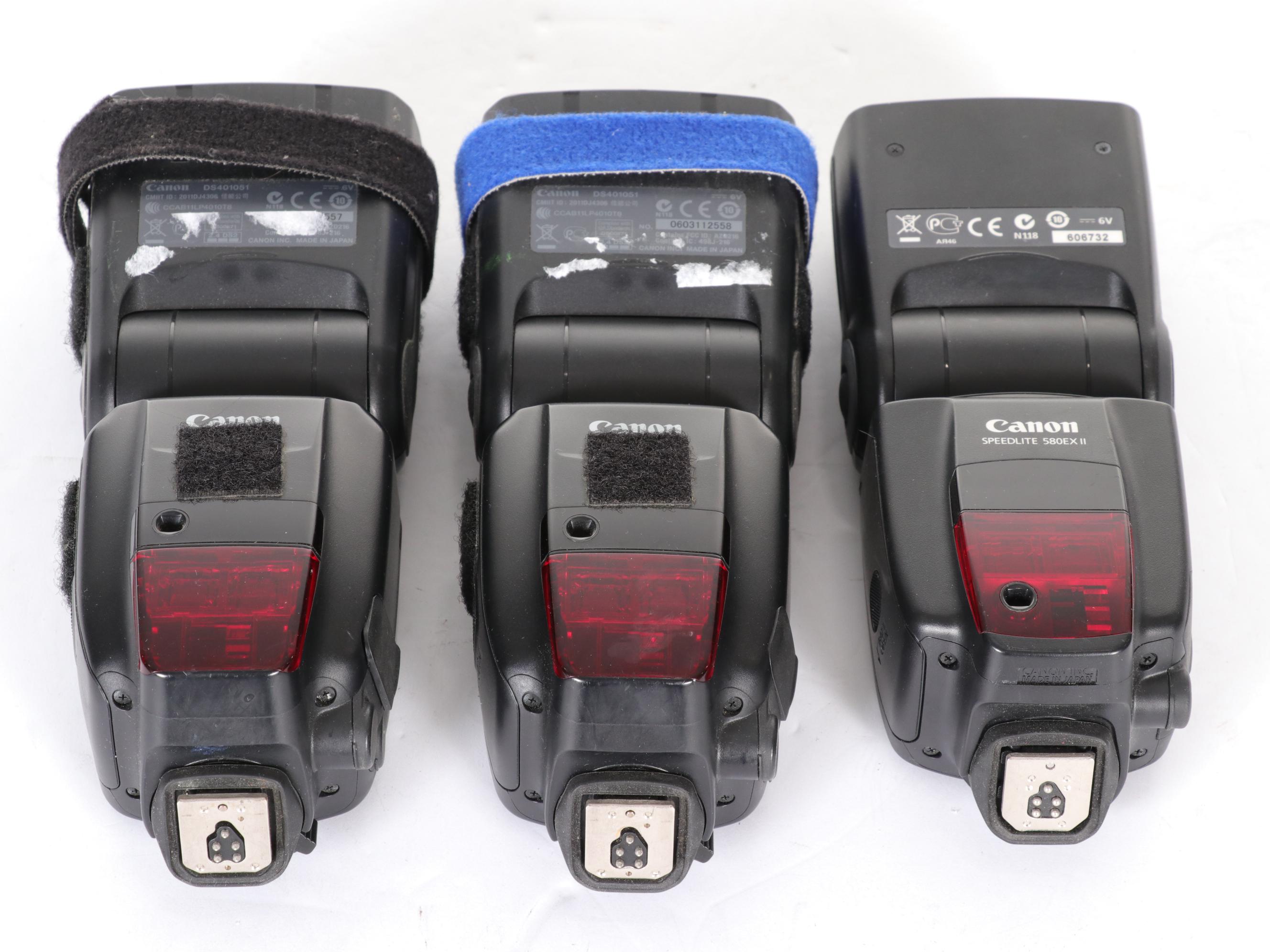 Canon Speedlites 600EX-RT, 580EX II, and 199A Models