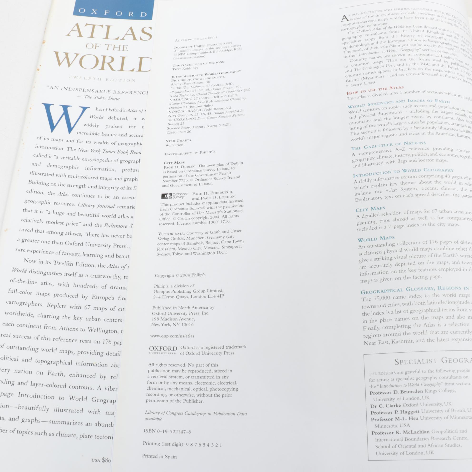 Oxford 12th Ed. "Atlas of the World" with "100 Wonders of the World"