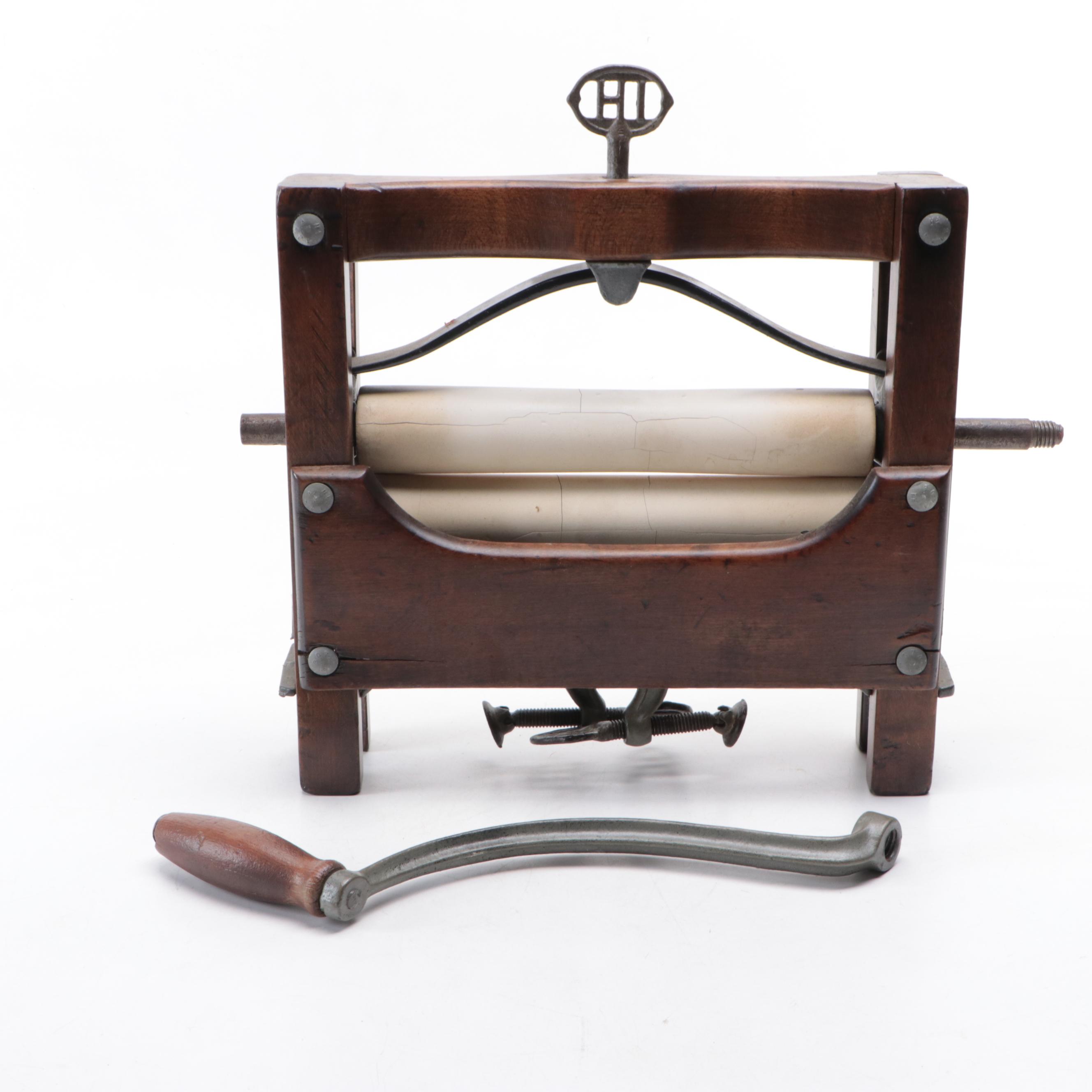 Wooden Hand Crank Clothes Wringer, Early 20th Century