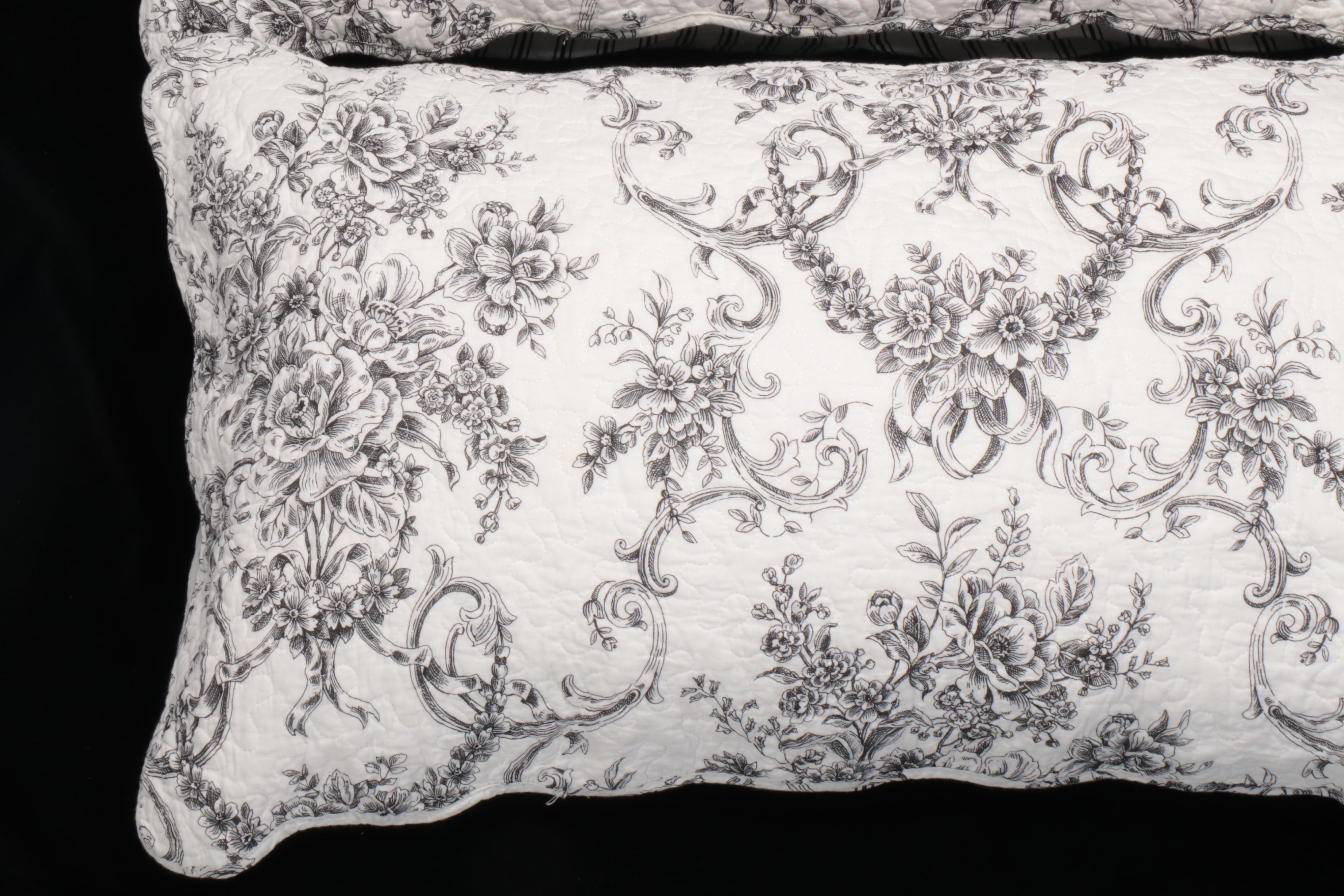 Black & White Quilted Toile Coverlet, Pillowcases, Ethan Allen Shams, More