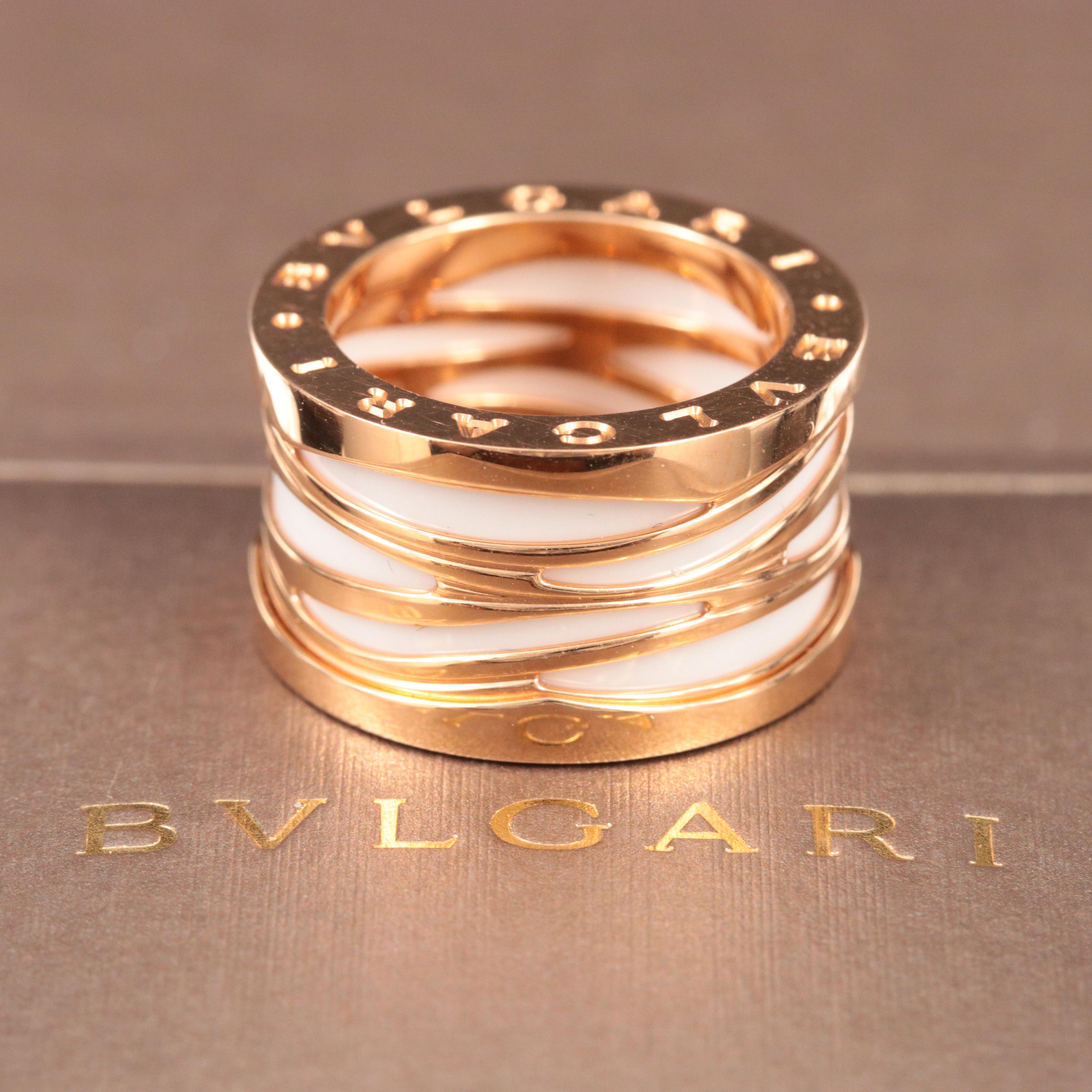 BVLGARI B.zero1 18K Rose Gold and White Ceramic Ring
